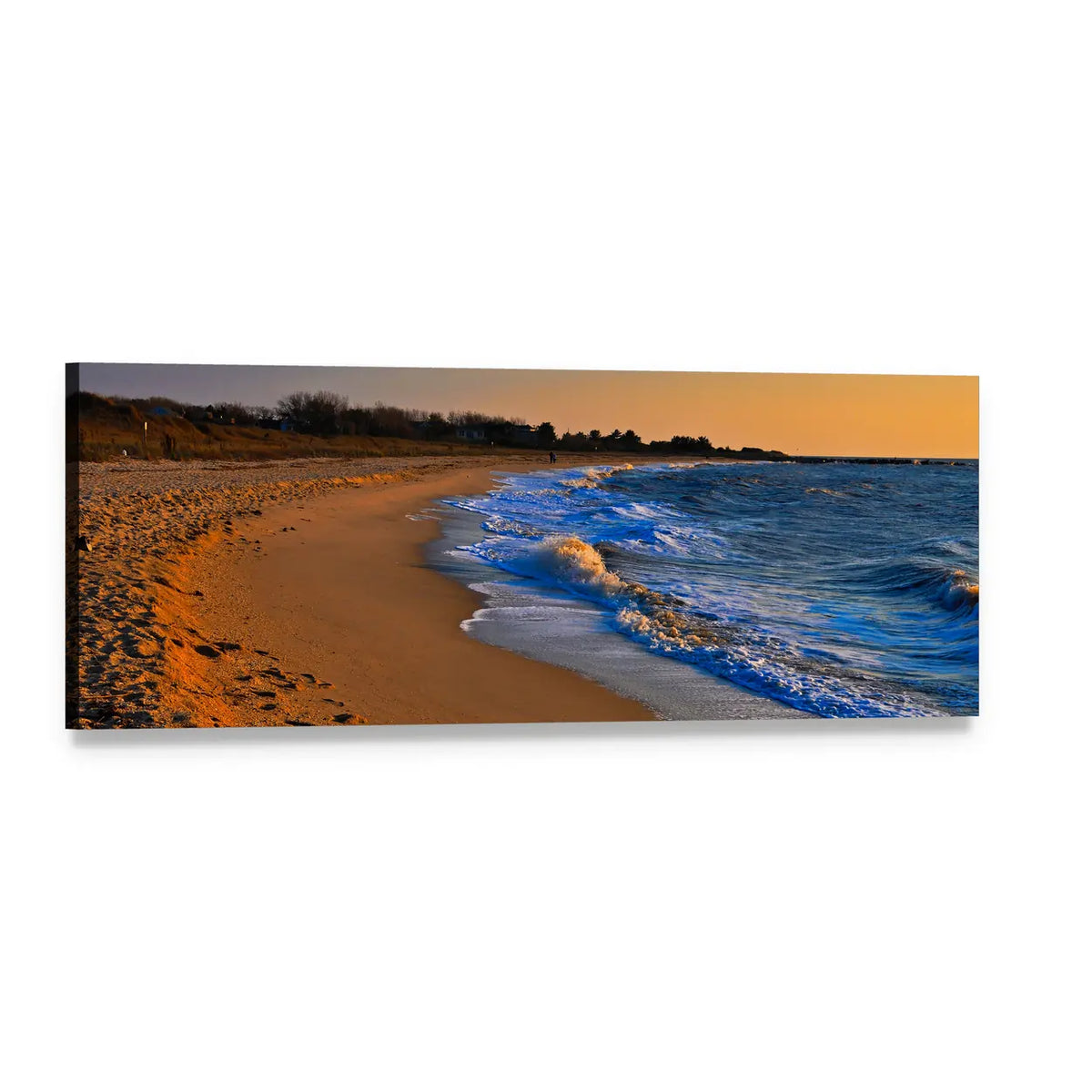 Sunset on New Jersey Beach Panoramic Canvas Wall Art, single panel gallery wrapped canvas, angled product view