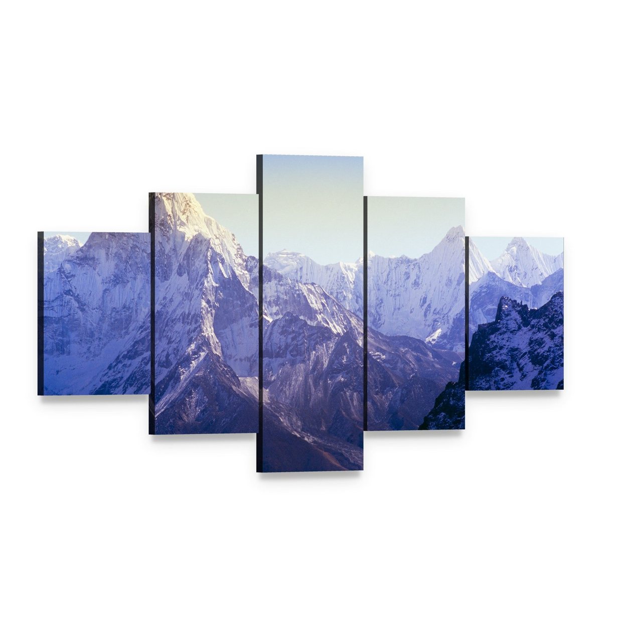 Majestic Mount Everest in Daylight Canvas Wall Art, 5 panel 5 Star layout gallery wrapped canvas set, angled product view