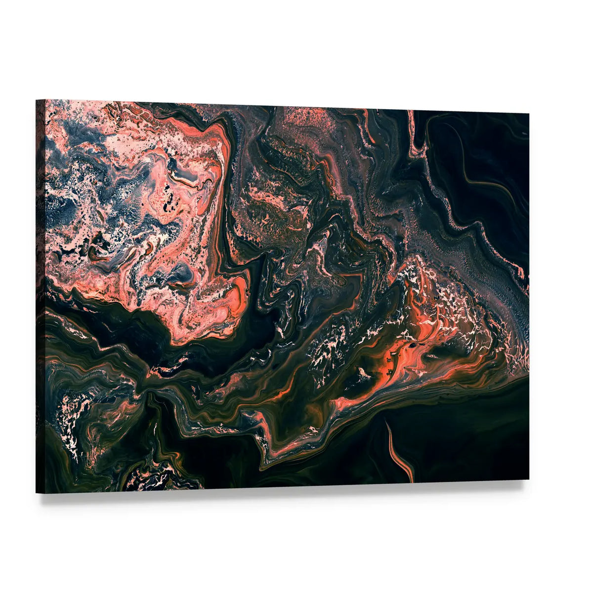 Dark Marble Abstract Canvas Wall Art, single panel gallery wrapped canvas, angled product view