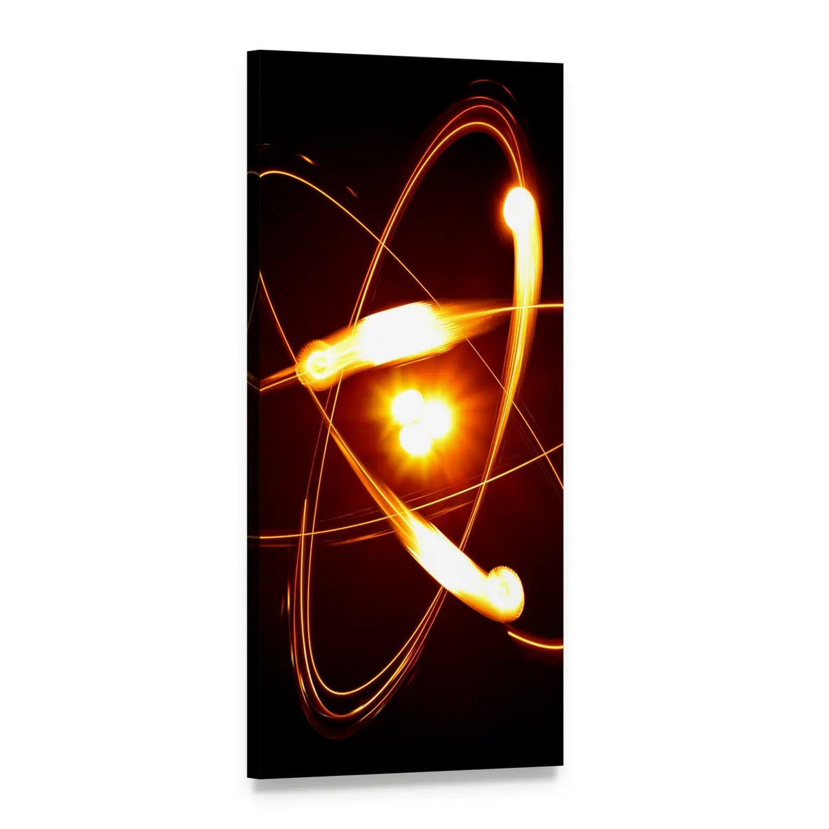 Atomic Model with Glowing Nucleus Vertical Canvas Wall Art, 1 panel 1 Vertical layout gallery wrapped canvas set, angled product view