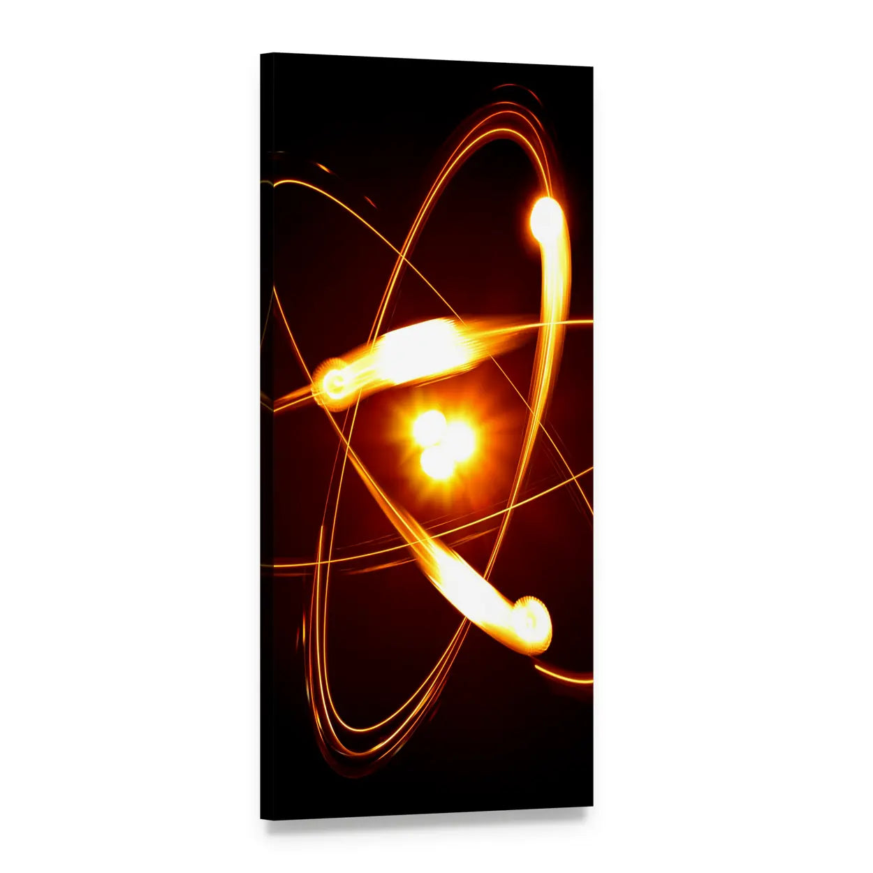Atomic Model with Glowing Nucleus Vertical Canvas Wall Art, 1 panel 1 Vertical layout gallery wrapped canvas set, angled product view