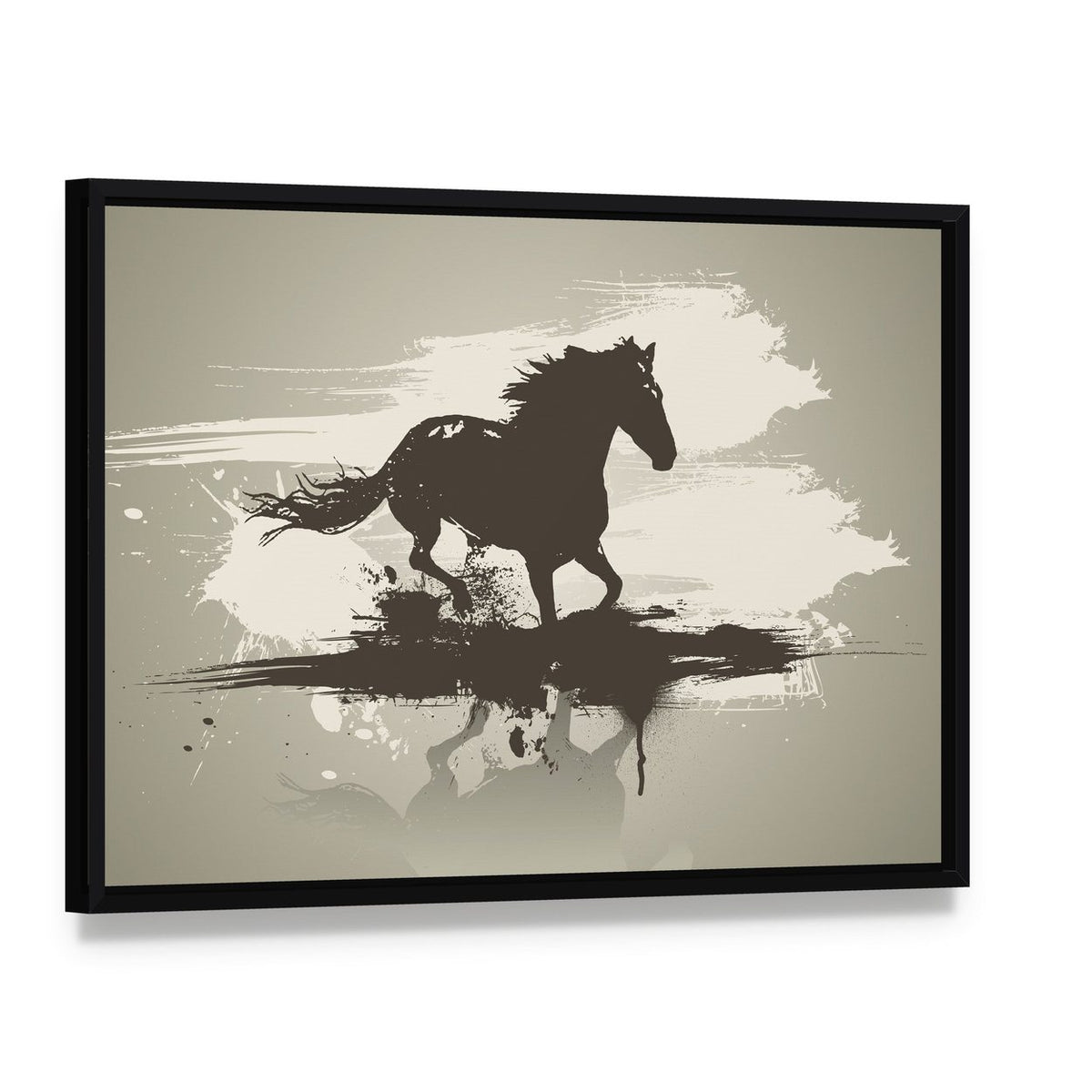 Horse Illustration Canvas Wall Art, framed canvas in a black floater frame, angled product view