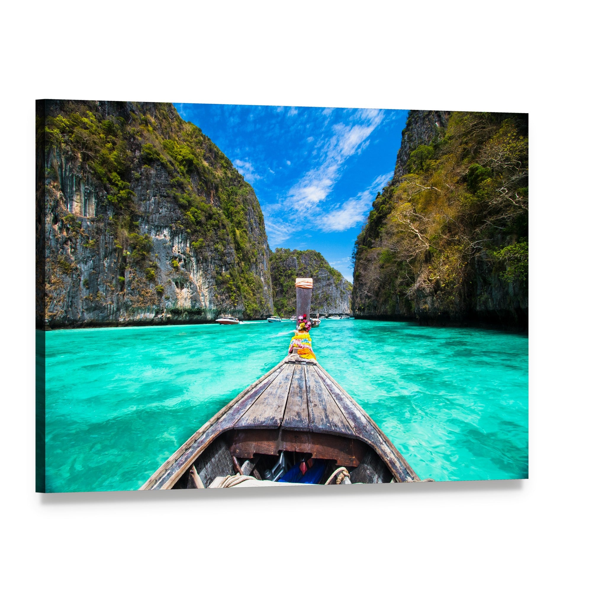 Longtail Boat at Koh Phi Phi Island Canvas Wall Art, single panel gallery wrapped canvas, angled product view