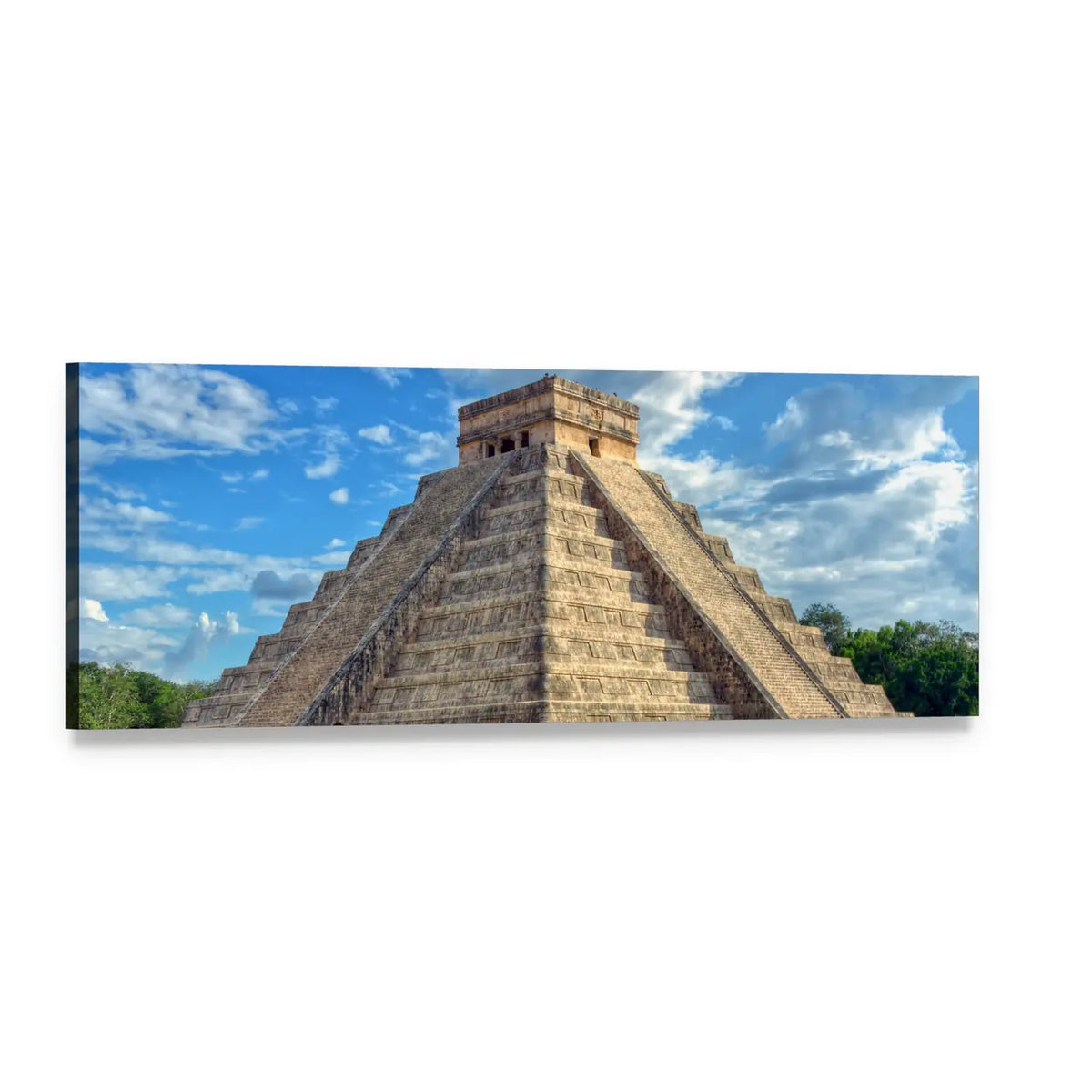 El Castillo Pyramid at Chichén Itzá Panoramic Canvas Wall Art, single panel gallery wrapped canvas, angled product view