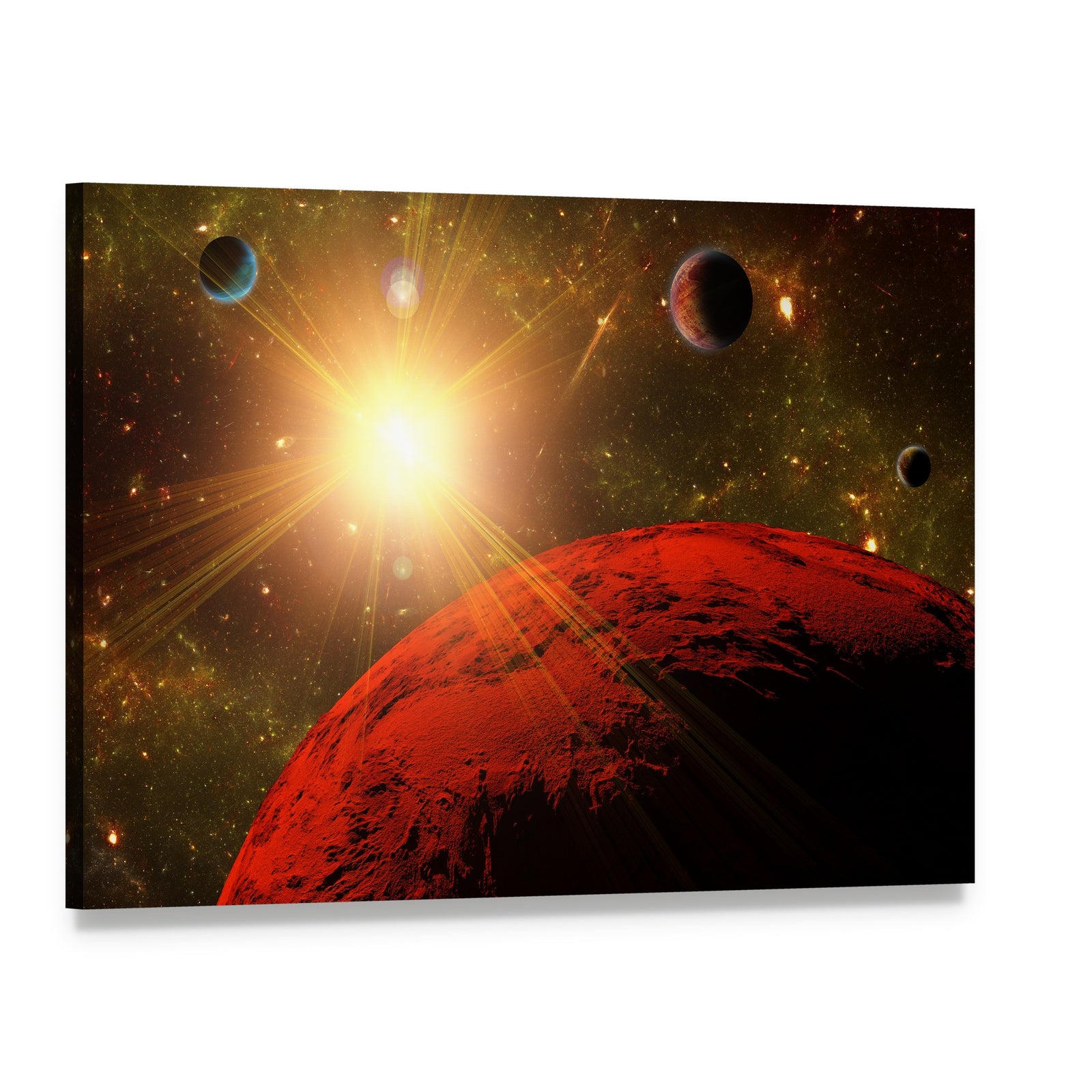 View of Planet Moons and the Deep Space Canvas Wall Art, single panel gallery wrapped canvas, angled product view