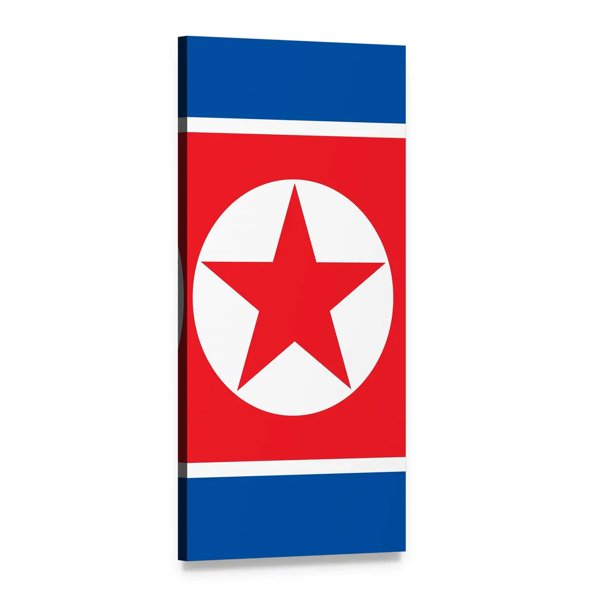 North Korean Flag Design Vertical Canvas Wall Art, 1 panel 1 Vertical layout gallery wrapped canvas set, angled product view