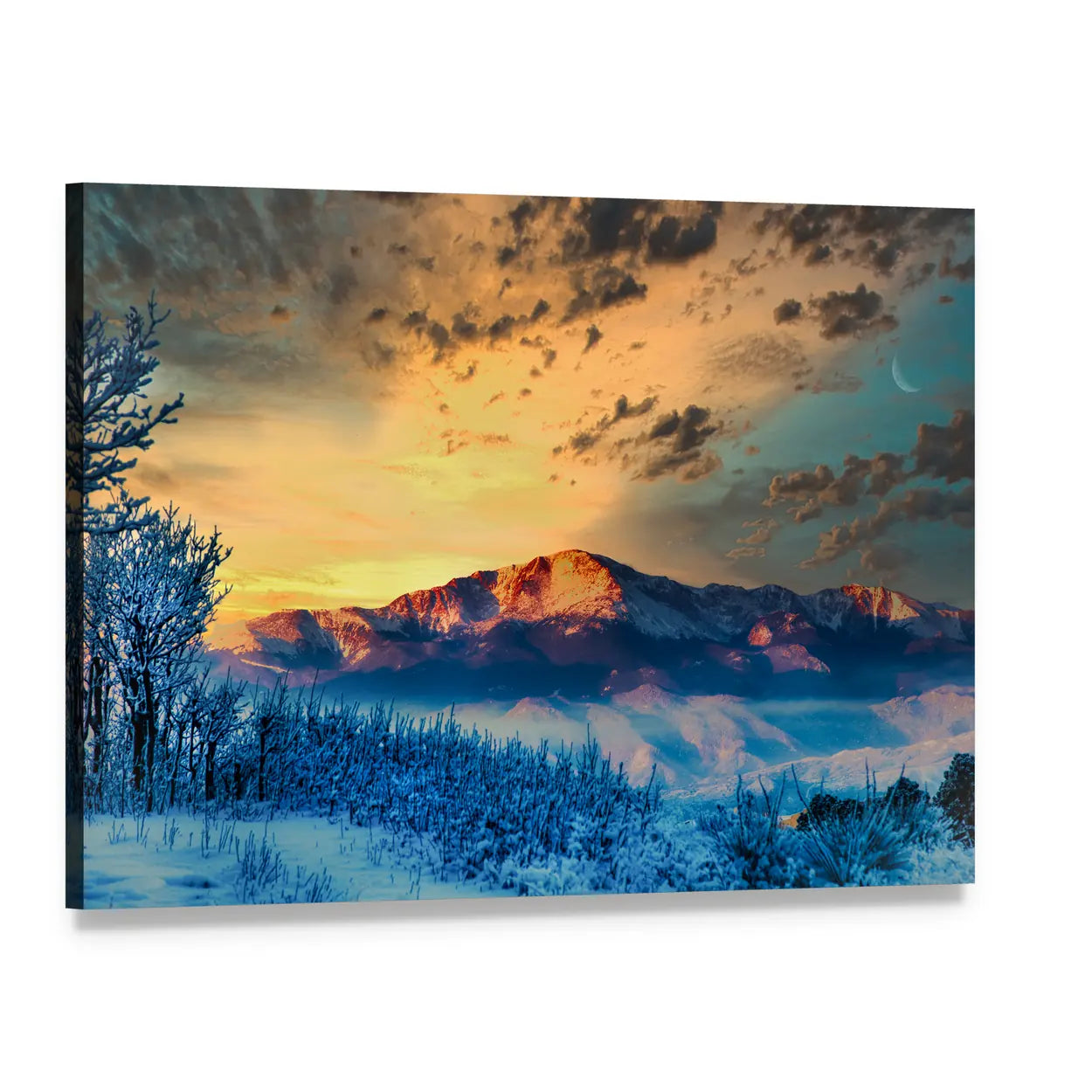 Pikes Peak at Dawn Canvas Wall Art, single panel gallery wrapped canvas, angled product view