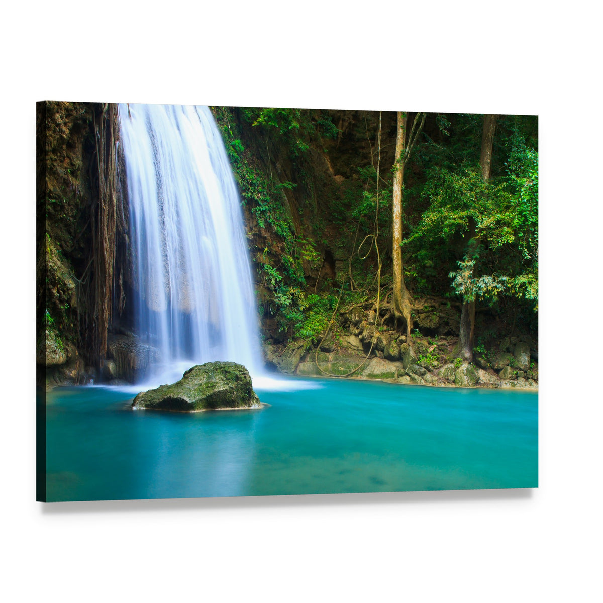 Waterfall in the Forest Canvas Wall Art, single panel gallery wrapped canvas, angled product view