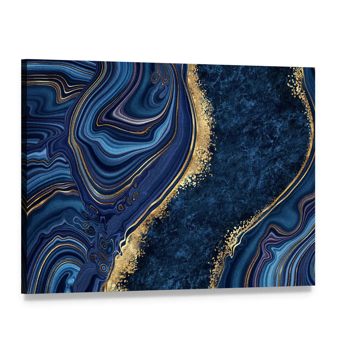 Blue Agate with Gold Veins Canvas Wall Art, single panel gallery wrapped canvas, angled product view