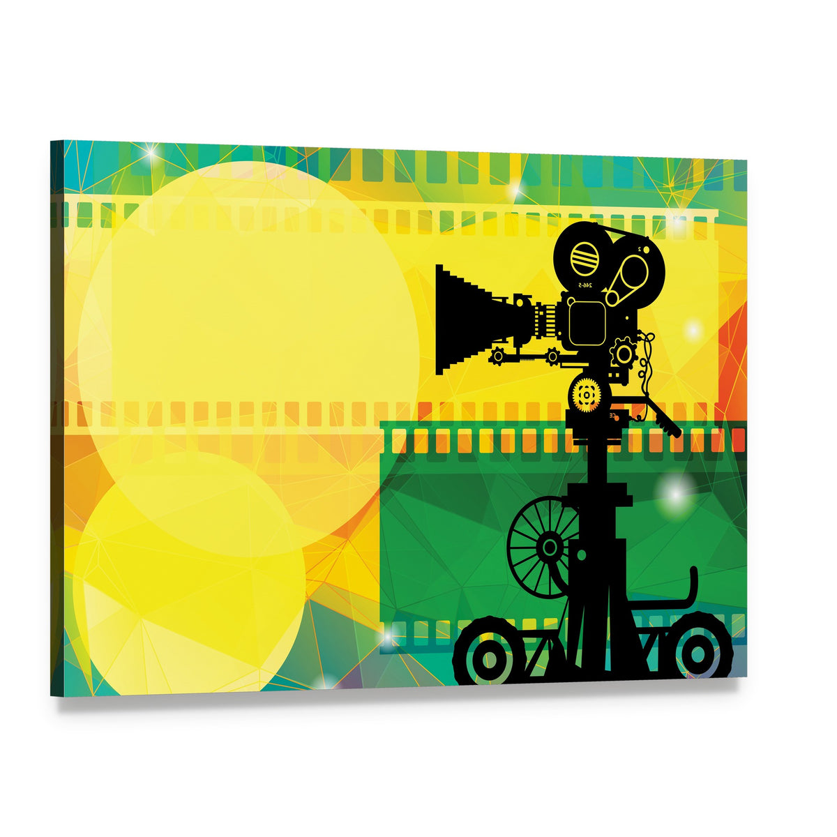 Geometric Vintage Film Camera Canvas Wall Art, single panel gallery wrapped canvas, angled product view