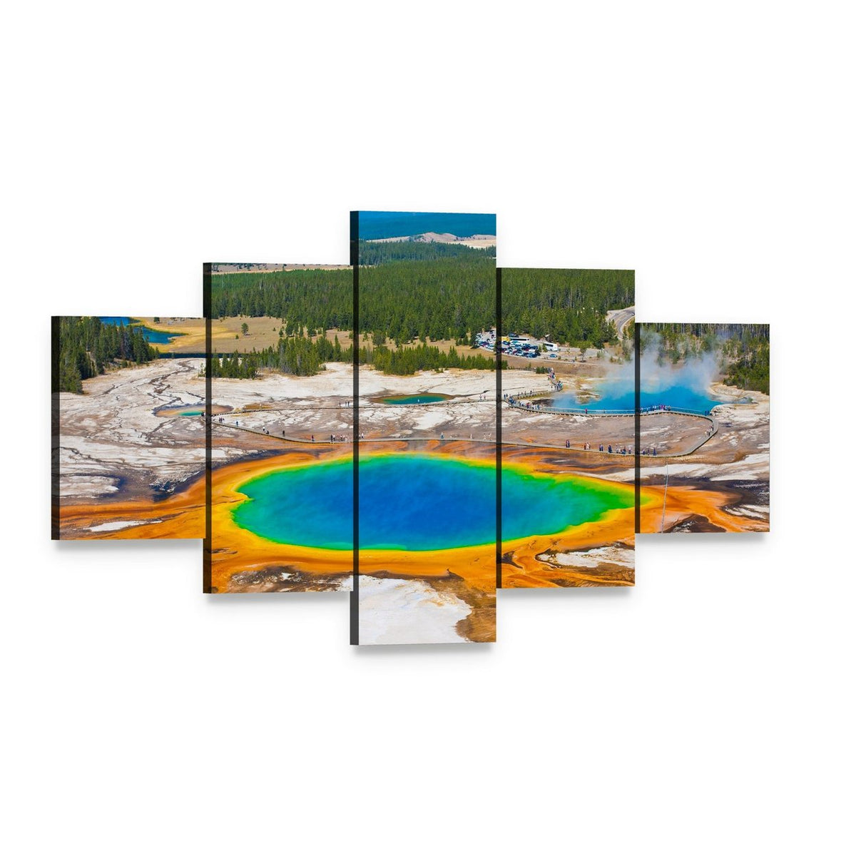 Grand Prismatic Spring Canvas Wall Art, 5 panel 5 Star layout gallery wrapped canvas set, angled product view