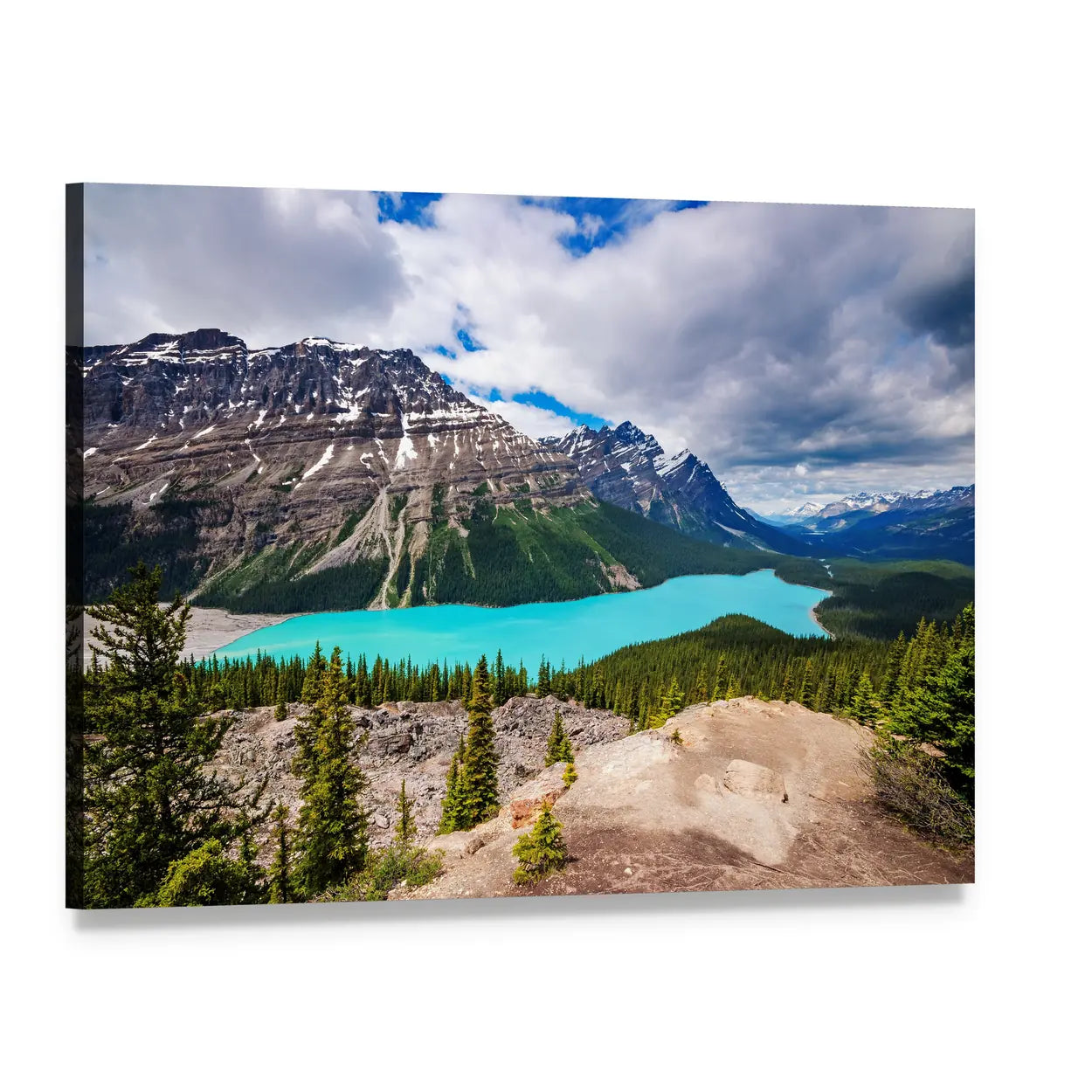 Peyto Lake Under Cloudy Sky Canvas Wall Art, single panel gallery wrapped canvas, angled product view