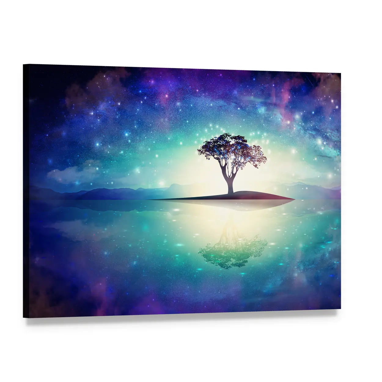 Meditation Tree Under Stars Canvas Wall Art, single panel gallery wrapped canvas, angled product view