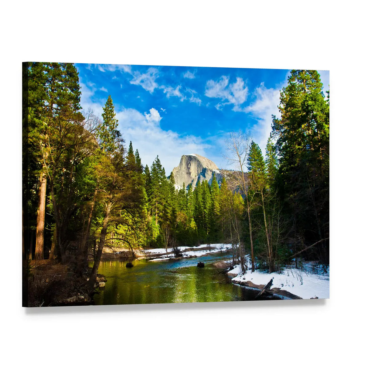 Half Dome Reflected on Lake Canvas Wall Art, single panel gallery wrapped canvas, angled product view