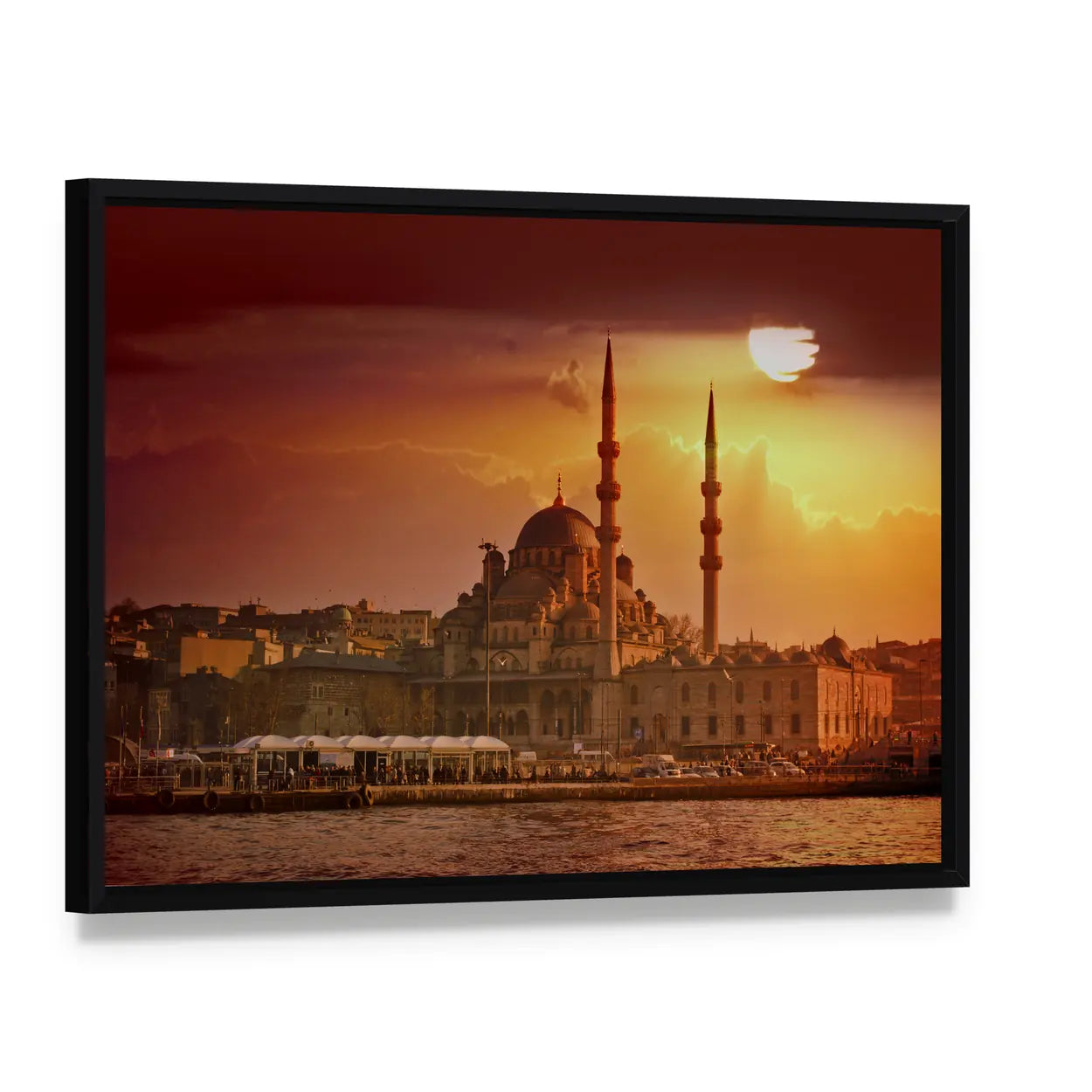 Suleymaniye Mosque At Sunset In Istanbul Canvas Wall Art, framed canvas in a black floater frame, angled product view