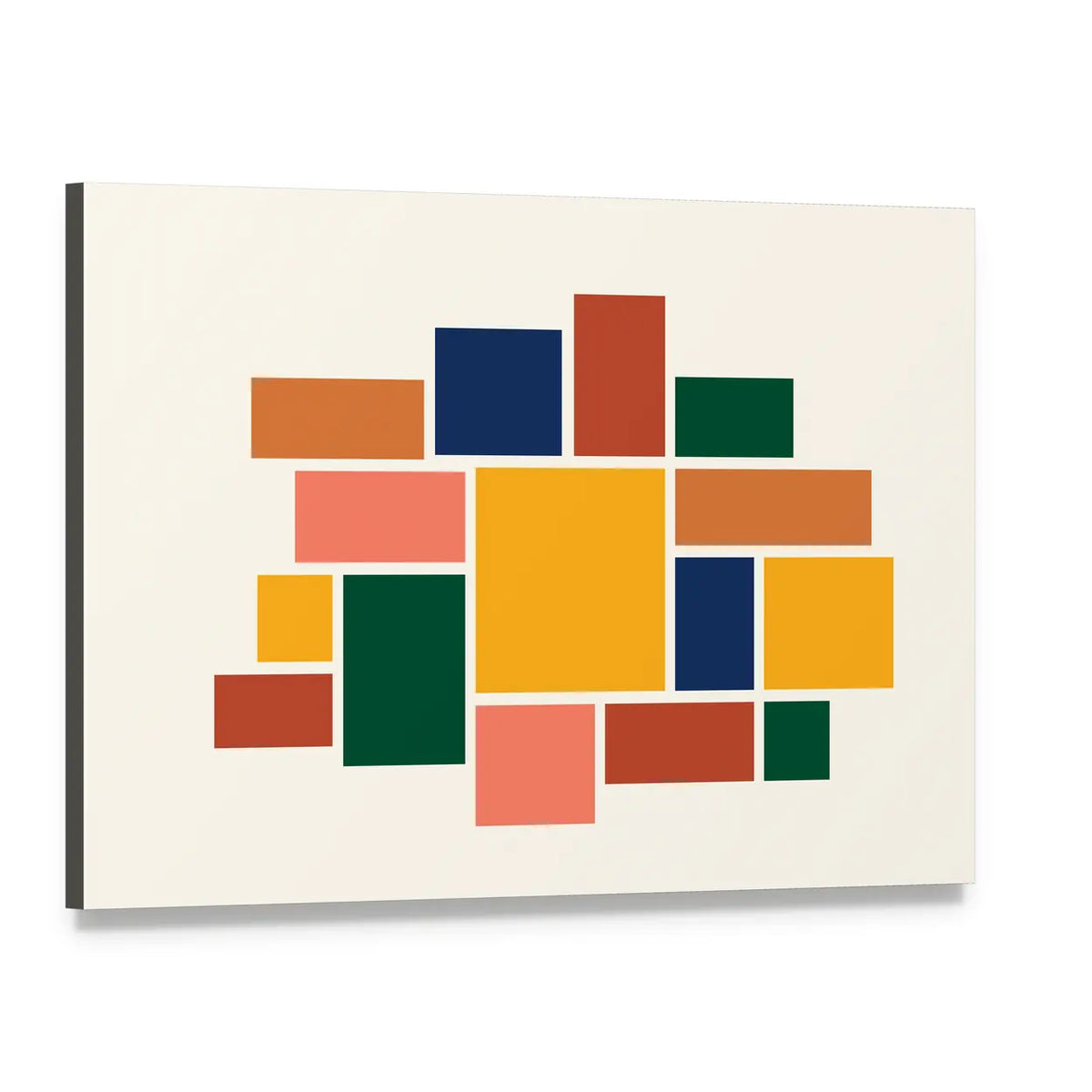 Yellow Square Abstract Geometric Collage Canvas Wall Art, single panel gallery wrapped canvas, angled product view