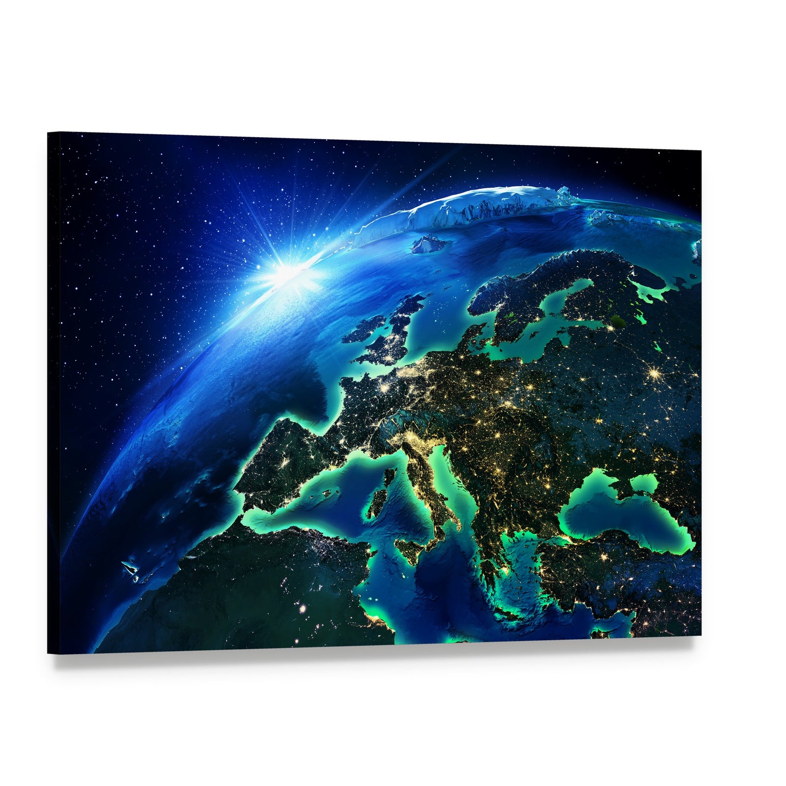Europe from Space Canvas Wall Art, single panel gallery wrapped canvas, angled product view