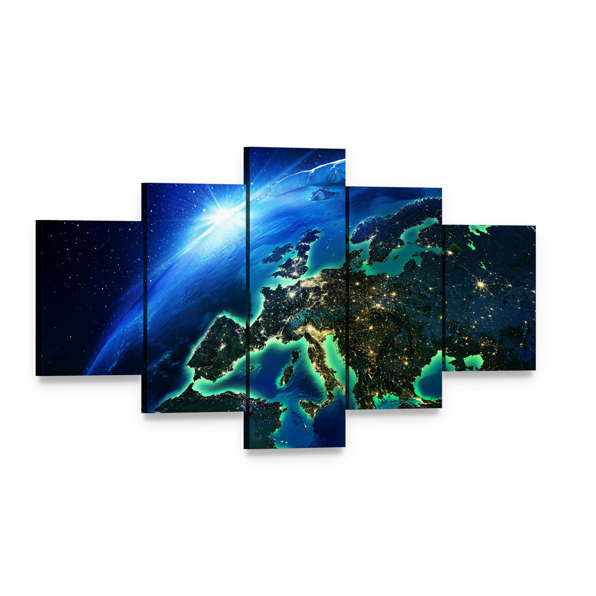 Europe from Space Canvas Wall Art, 5 panel 5 Star layout gallery wrapped canvas set, angled product view