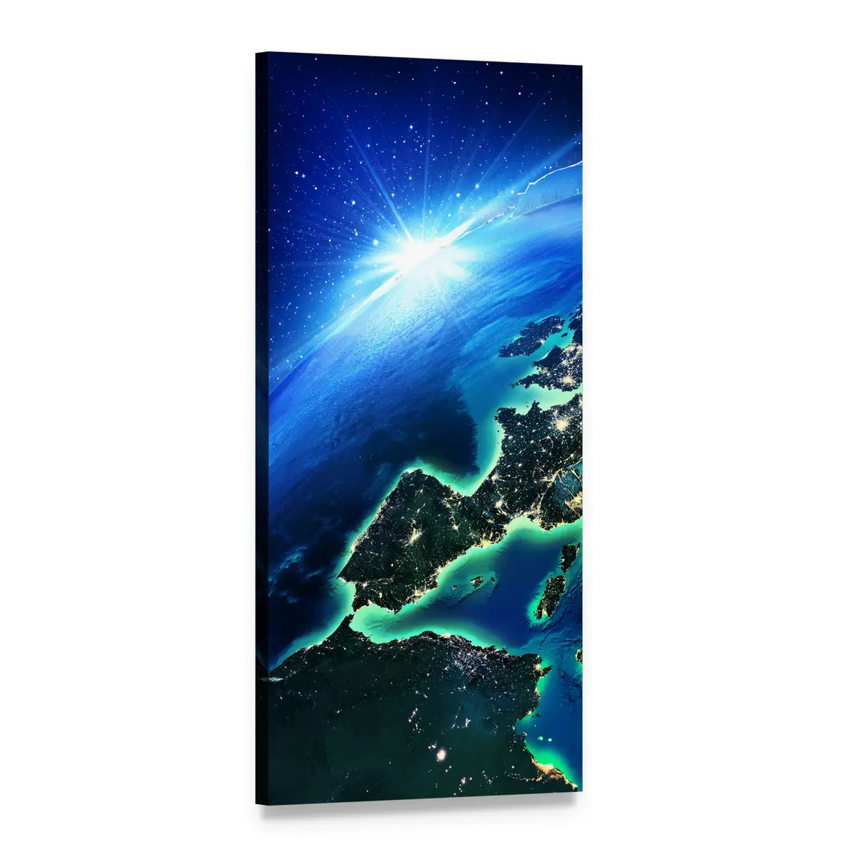 Europe and North Africa from Orbit Vertical Canvas Wall Art, 1 panel 1 Vertical layout gallery wrapped canvas set, angled product view