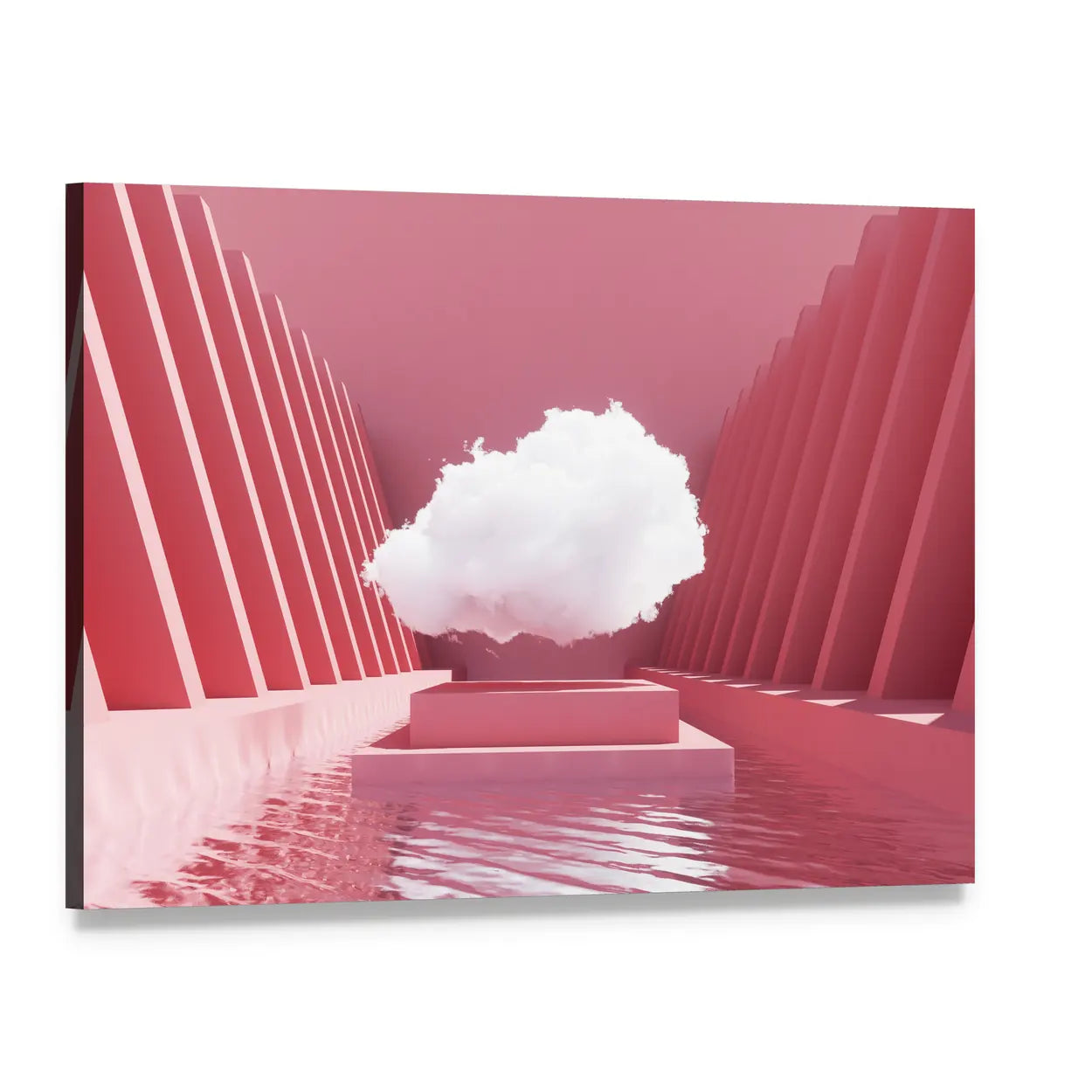 Reflective Pink Pool Abstract Canvas Wall Art, single panel gallery wrapped canvas, angled product view