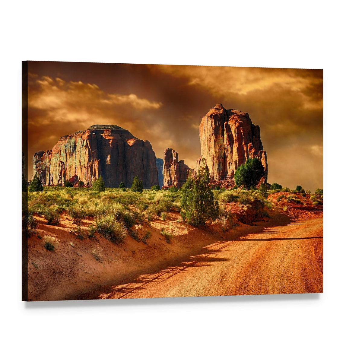 Road Through Monument Valley Canvas Wall Art, single panel gallery wrapped canvas, angled product view