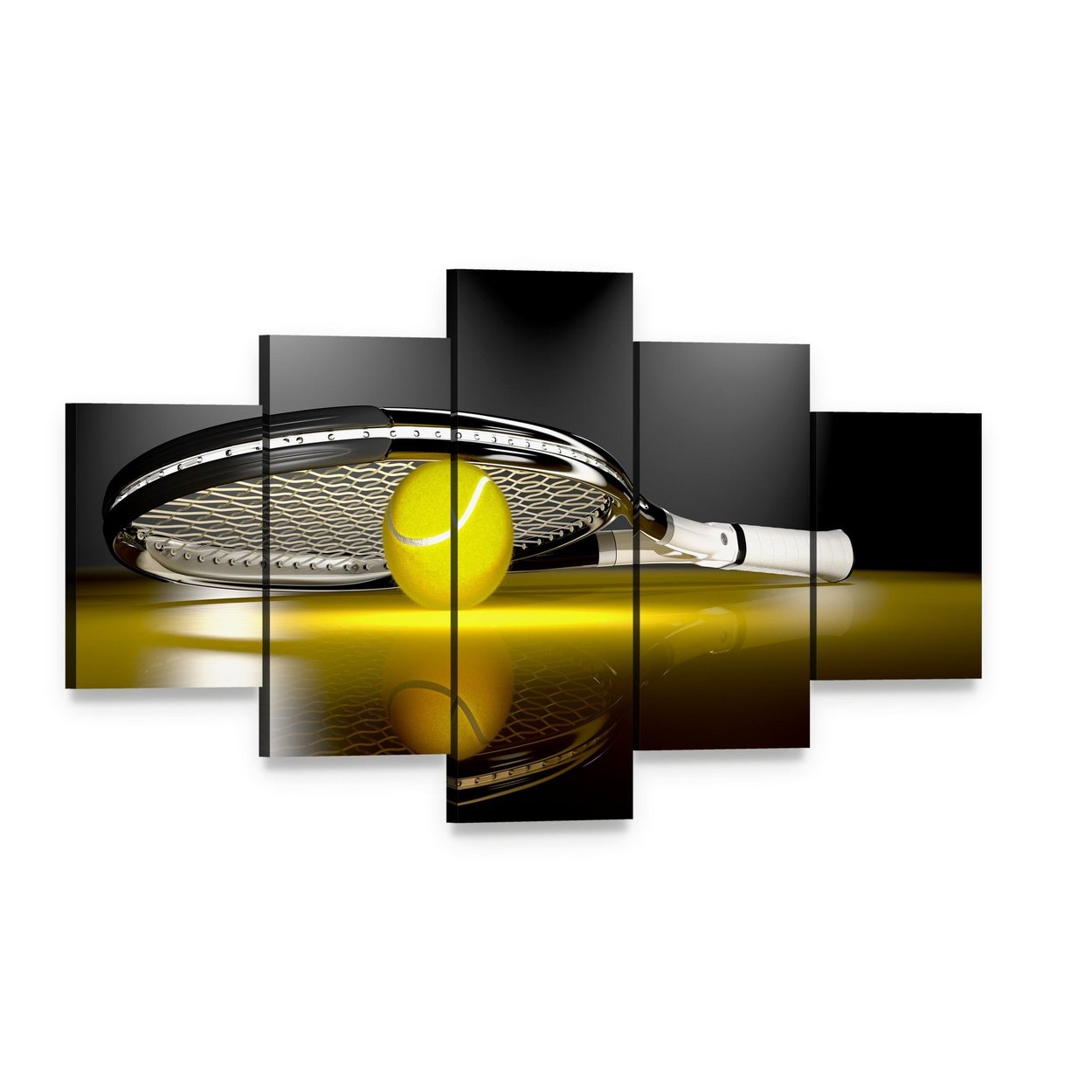Tennis Ball Under Racket Canvas Wall Art, 5 panel 5 Star layout gallery wrapped canvas set, angled product view