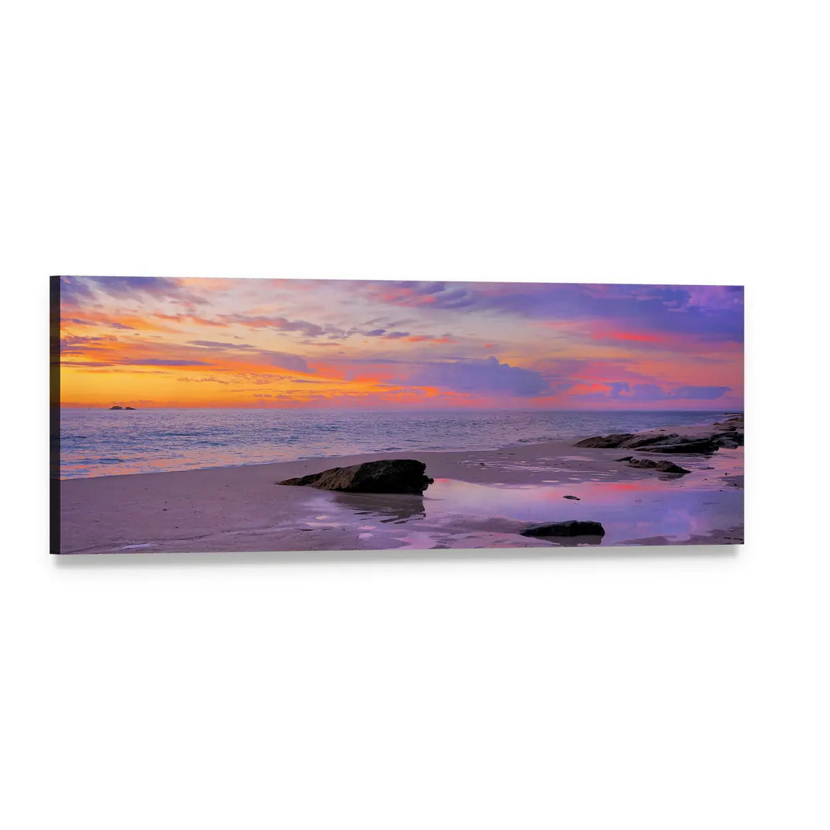 Perth Beach at Sunset Panoramic Canvas Wall Art, single panel gallery wrapped canvas, angled product view