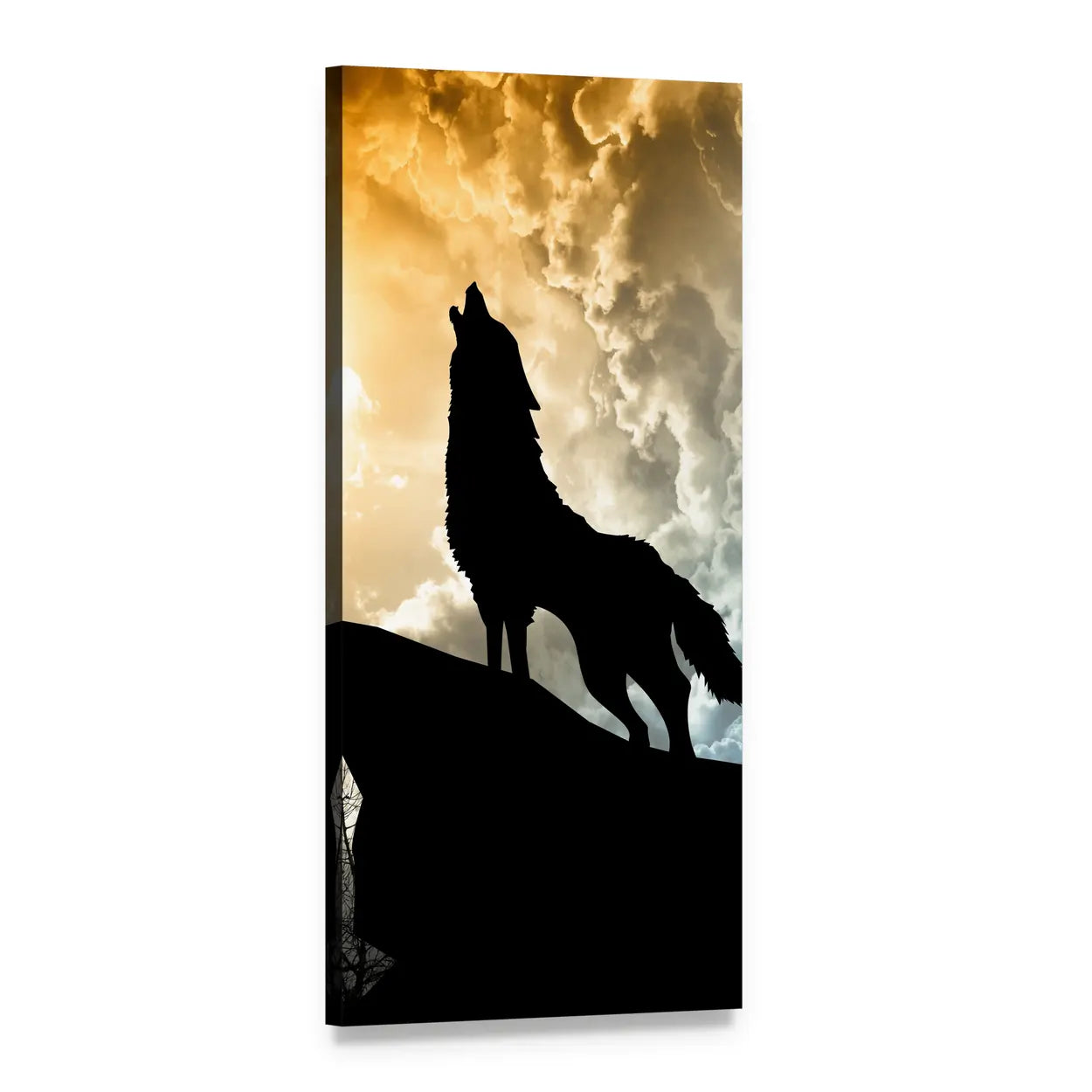 Howling Wolf Silhouette Vertical Canvas Wall Art, 1 panel 1 Vertical layout gallery wrapped canvas set, angled product view