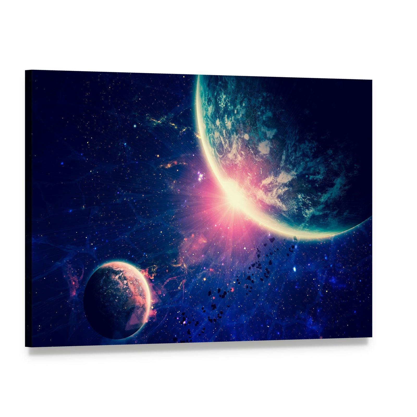 Beautiful Space Background Canvas Wall Art, single panel gallery wrapped canvas, angled product view