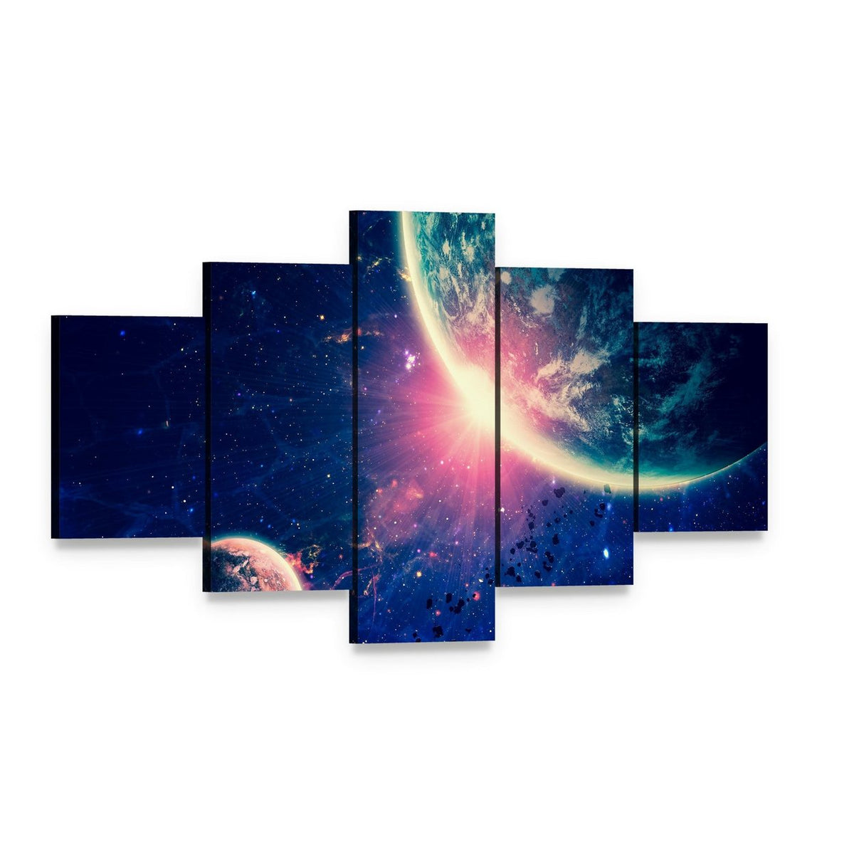 Beautiful Space Background Canvas Wall Art, 5 panel 5 Star layout gallery wrapped canvas set, angled product view