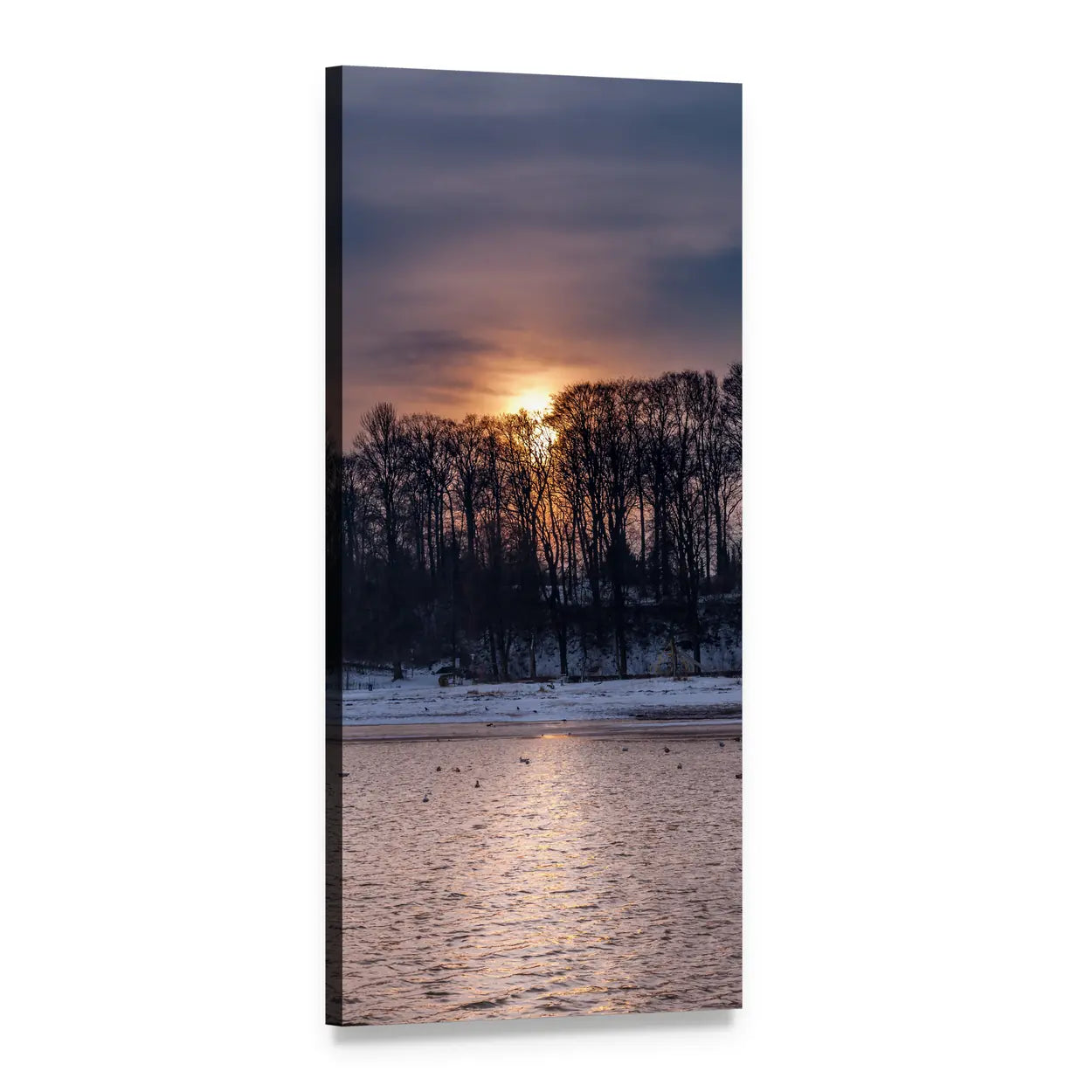 Winter Sunset Over Baltic Coast Vertical Canvas Wall Art, 1 panel 1 Vertical layout gallery wrapped canvas set, angled product view