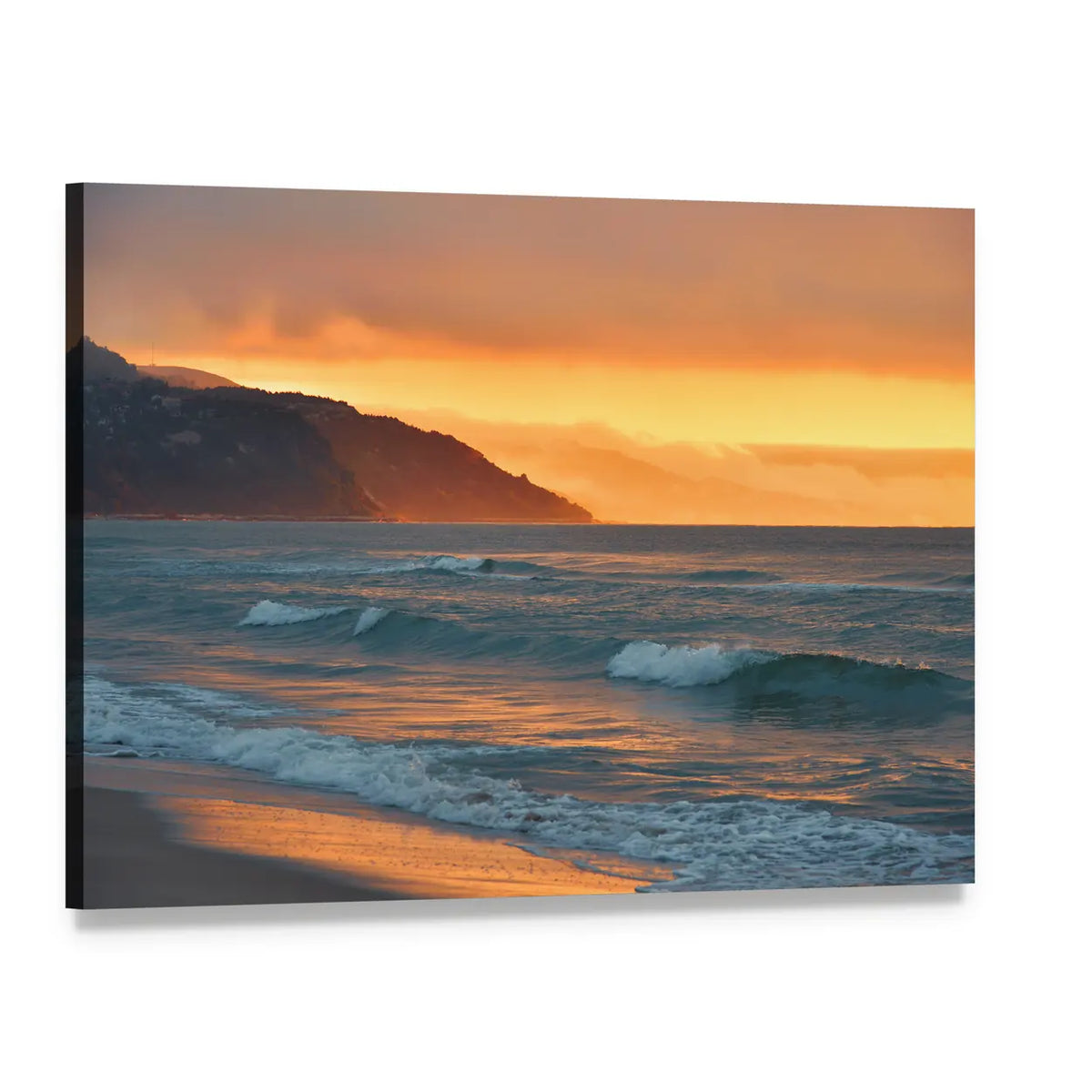 Golden Summer Sea Sunset Canvas Wall Art, single panel gallery wrapped canvas, angled product view