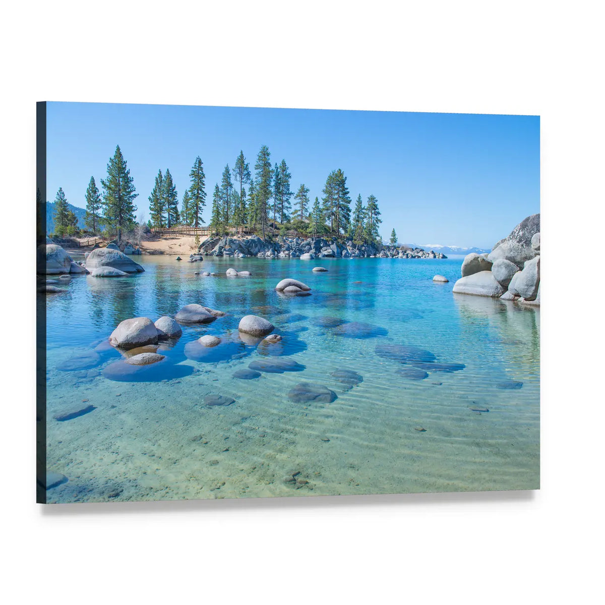 Lake Tahoe Shoreline with Clear Water Canvas Wall Art, single panel gallery wrapped canvas, angled product view