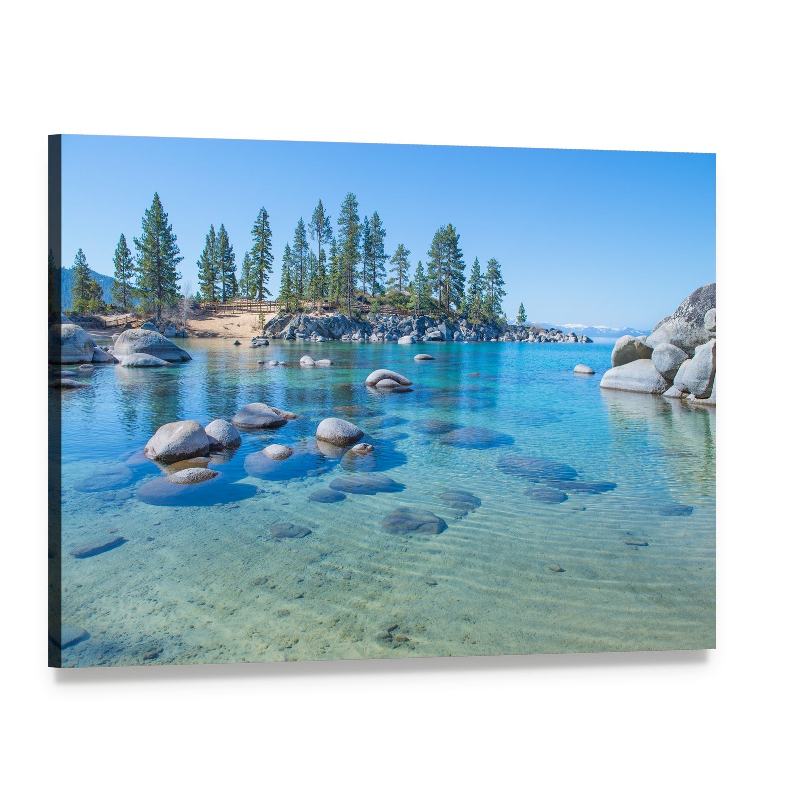 Lake Tahoe Shore Canvas Wall Art, single panel gallery wrapped canvas, angled product view
