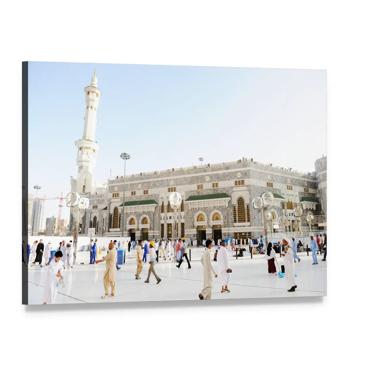 Prophet's Mosque Courtyard with Pilgrims Canvas Wall Art, single panel gallery wrapped canvas, angled product view