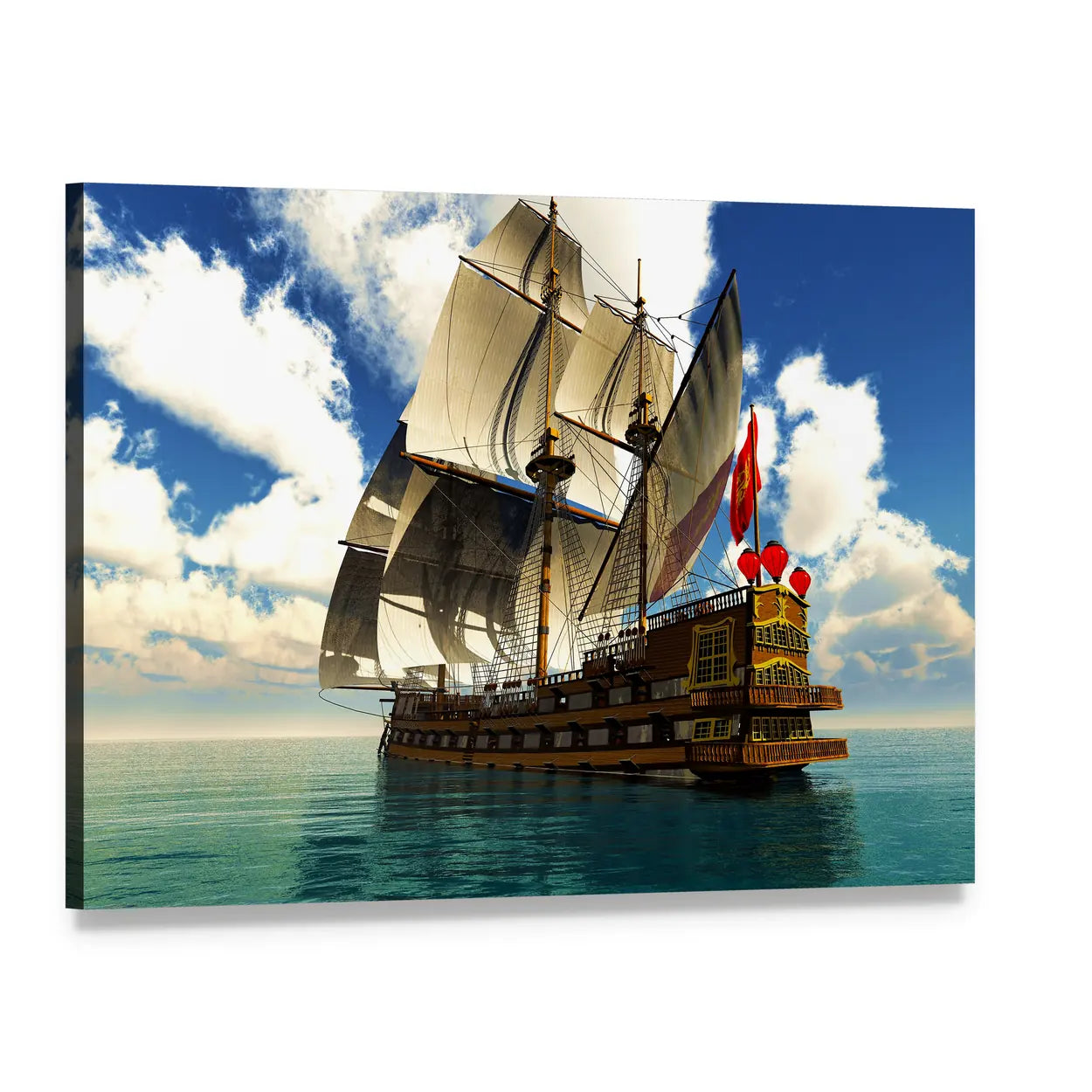 Pirate Brigantine at Sea Canvas Wall Art, single panel gallery wrapped canvas, angled product view