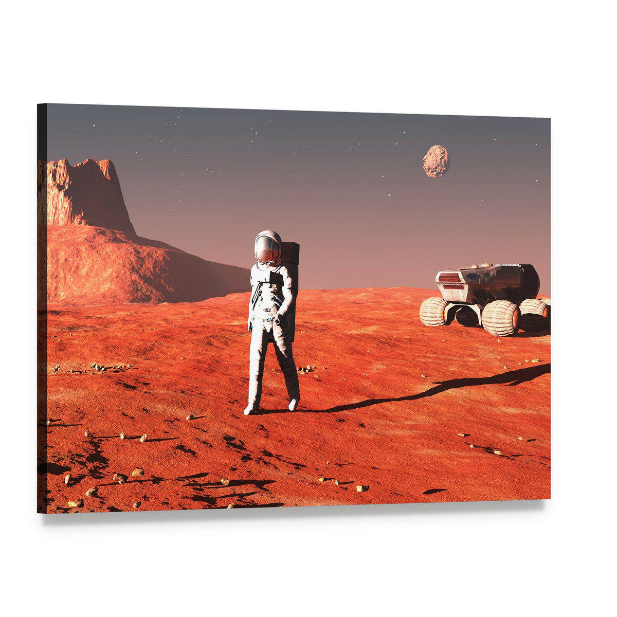 Astronaut Exploring Mars Canvas Wall Art, single panel gallery wrapped canvas, angled product view