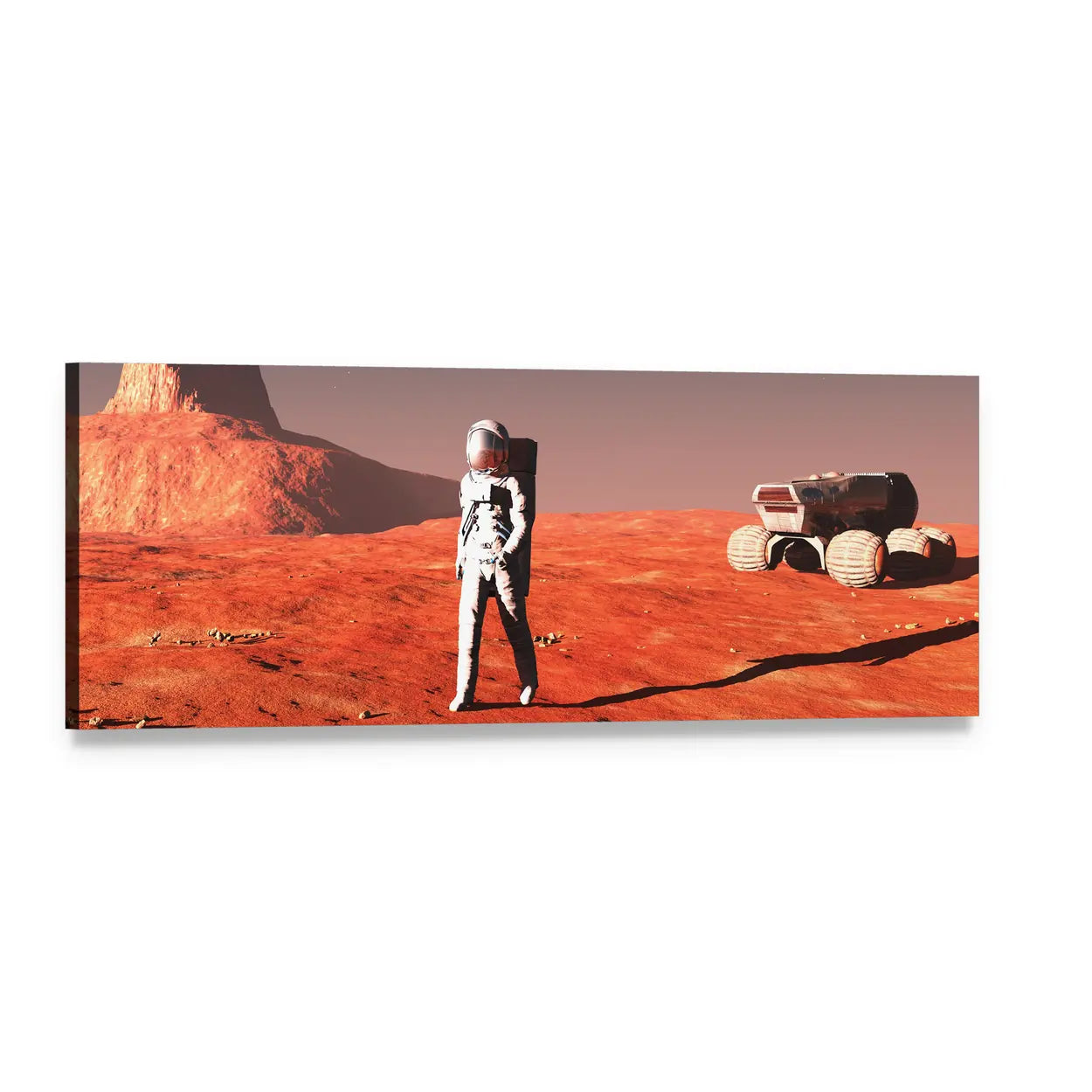 Astronaut Walking on Mars Panoramic Canvas Wall Art, single panel gallery wrapped canvas, angled product view