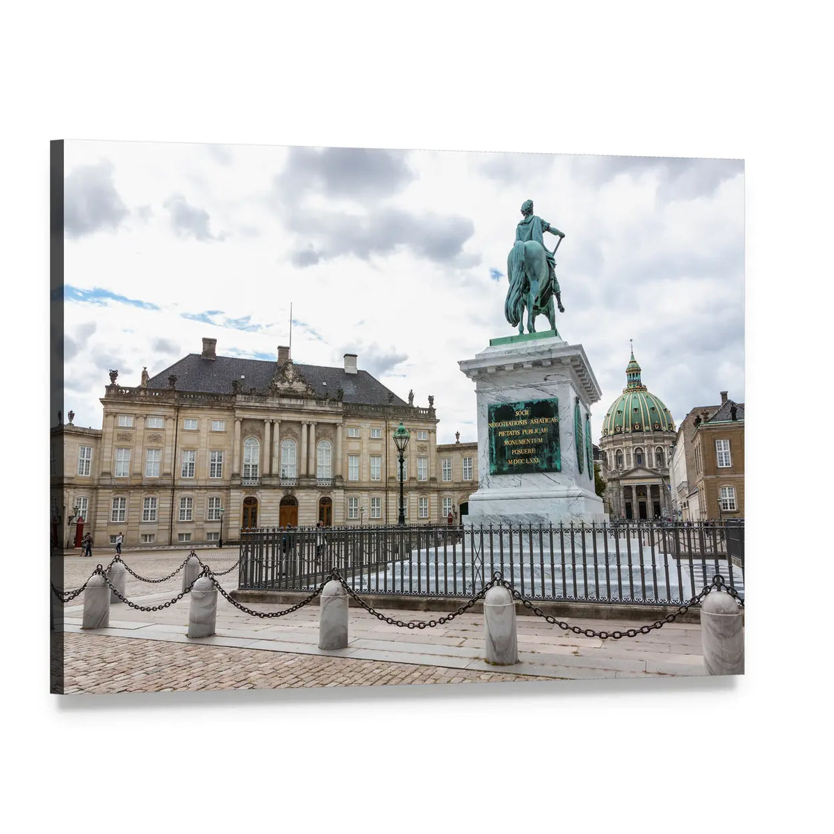 Amalienborg Palace and Equestrian Statue Canvas Wall Art, single panel gallery wrapped canvas, angled product view
