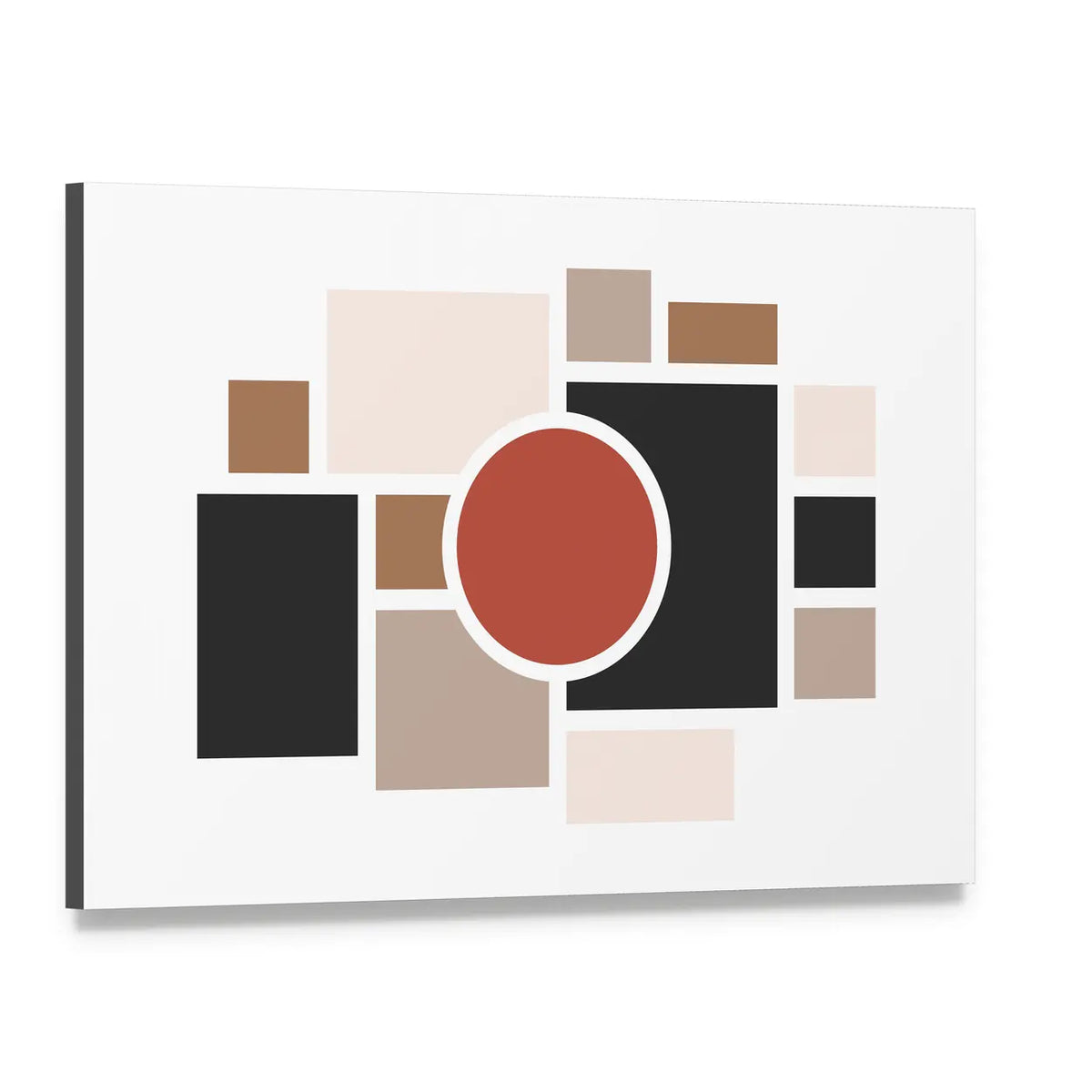 Central Red Circle Geometric Collage Canvas Wall Art, single panel gallery wrapped canvas, angled product view