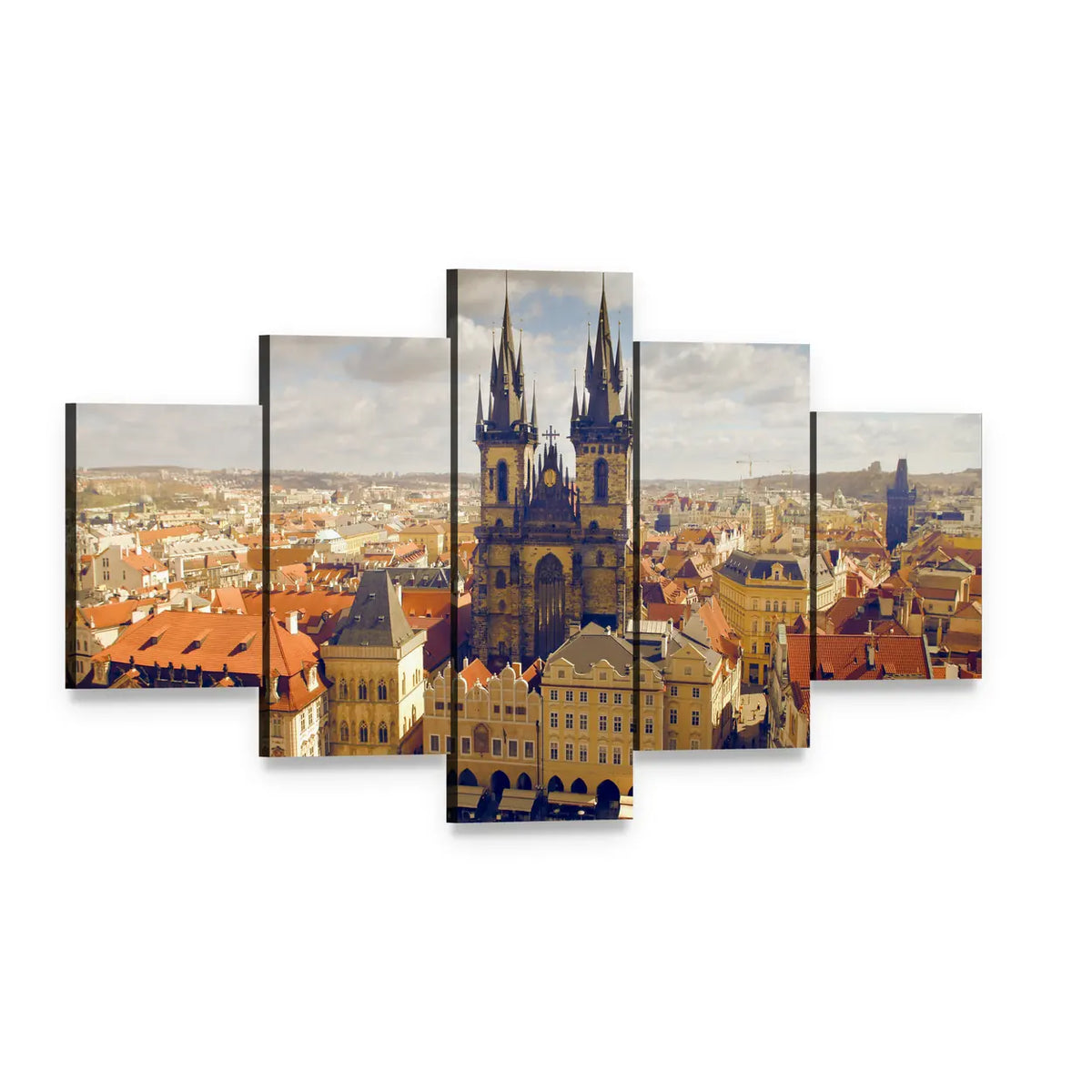 Main Square in Prague Canvas Wall Art, 5 panel 5 Star layout gallery wrapped canvas set, angled product view