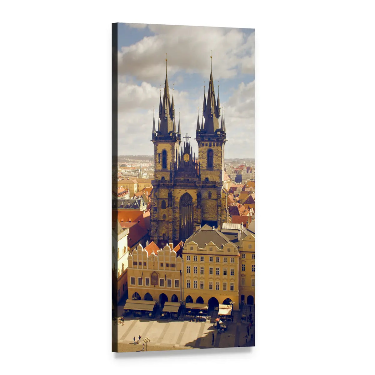 Prague Old Town Square with Týn Church Vertical Canvas Wall Art, 1 panel 1 Vertical layout gallery wrapped canvas set, angled product view