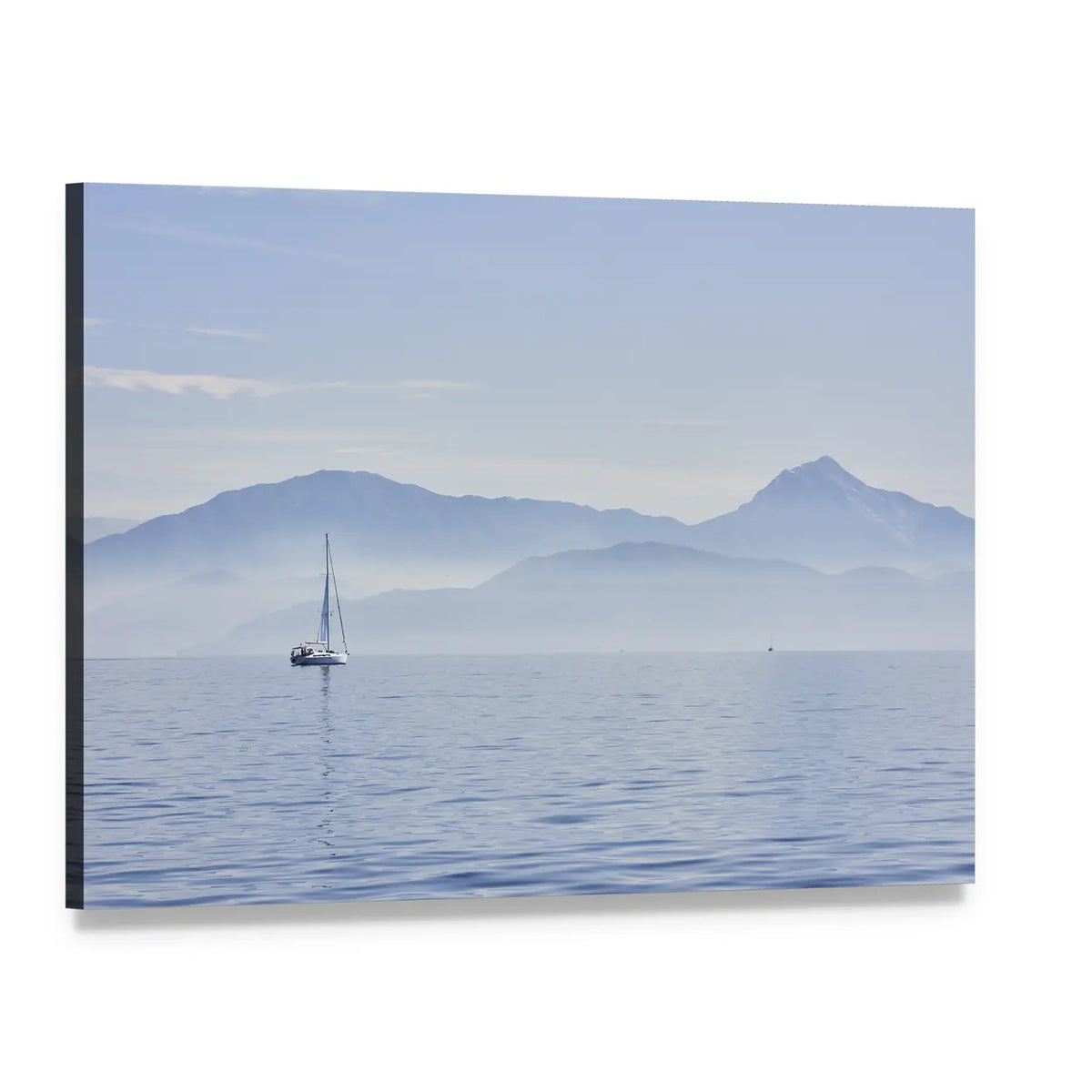 Sailing Boat At Sunrise Canvas Wall Art, single panel gallery wrapped canvas, angled product view