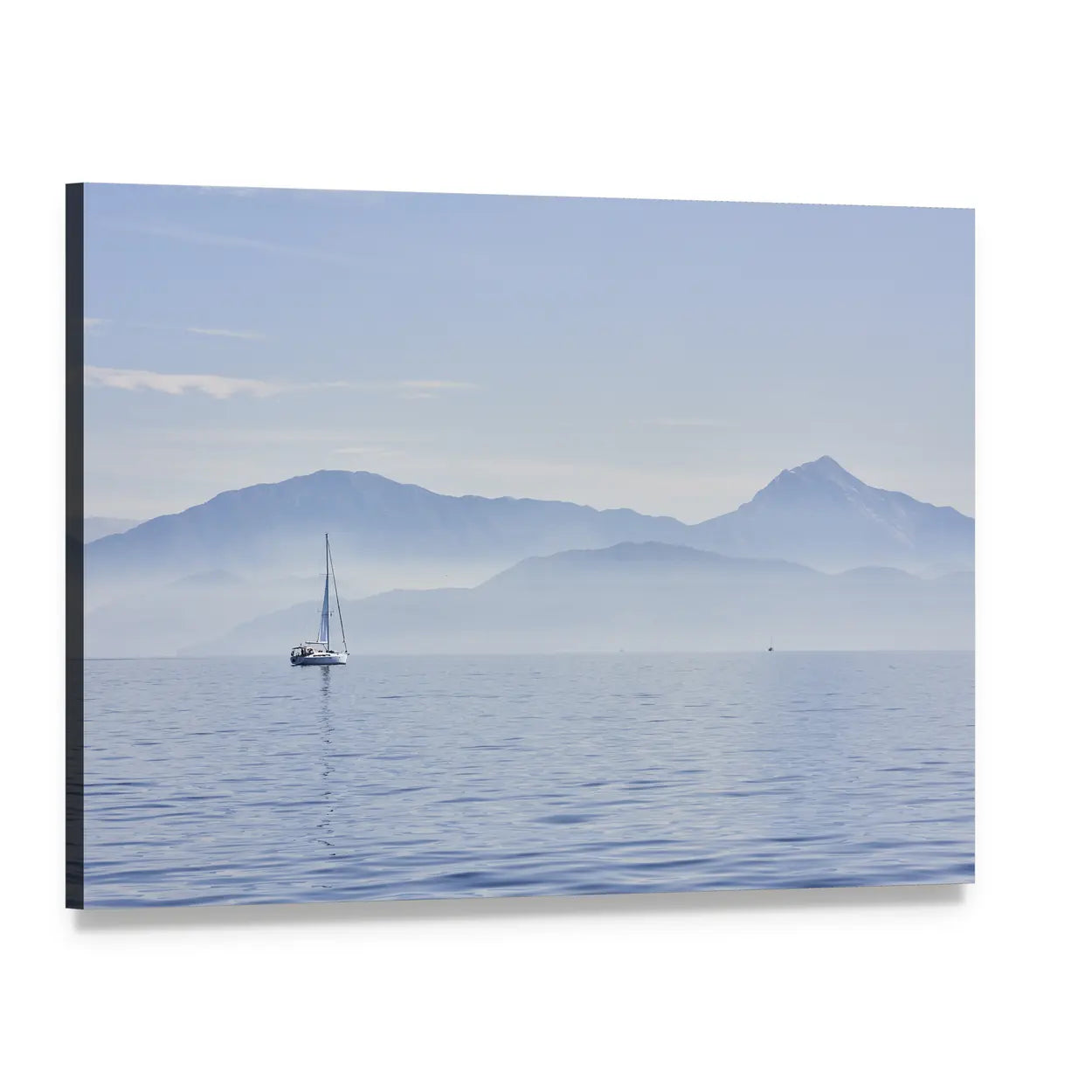 Sailing Boat At Sunrise Canvas Wall Art, single panel gallery wrapped canvas, angled product view
