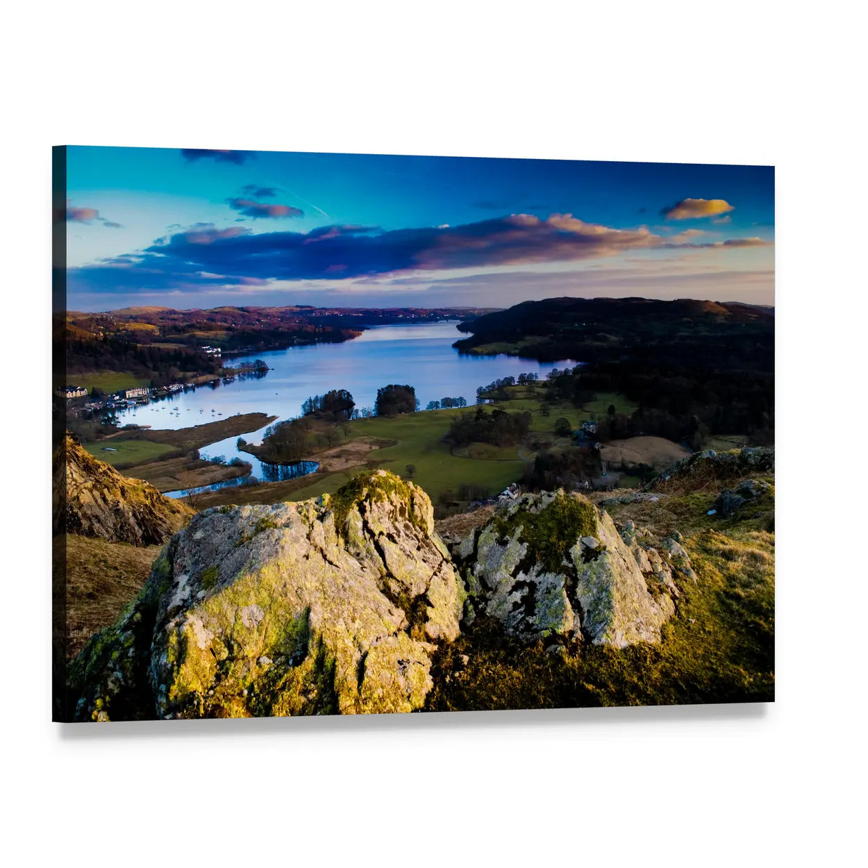 View Over Lake Windermere Canvas Wall Art, single panel gallery wrapped canvas, angled product view