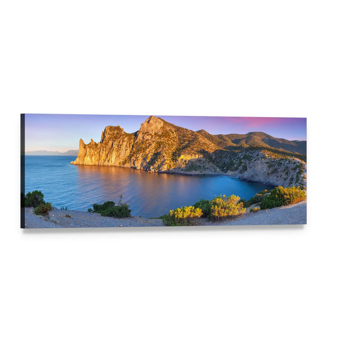 Summer Sunrise at Royal Bay Panoramic Canvas Wall Art, single panel gallery wrapped canvas, angled product view