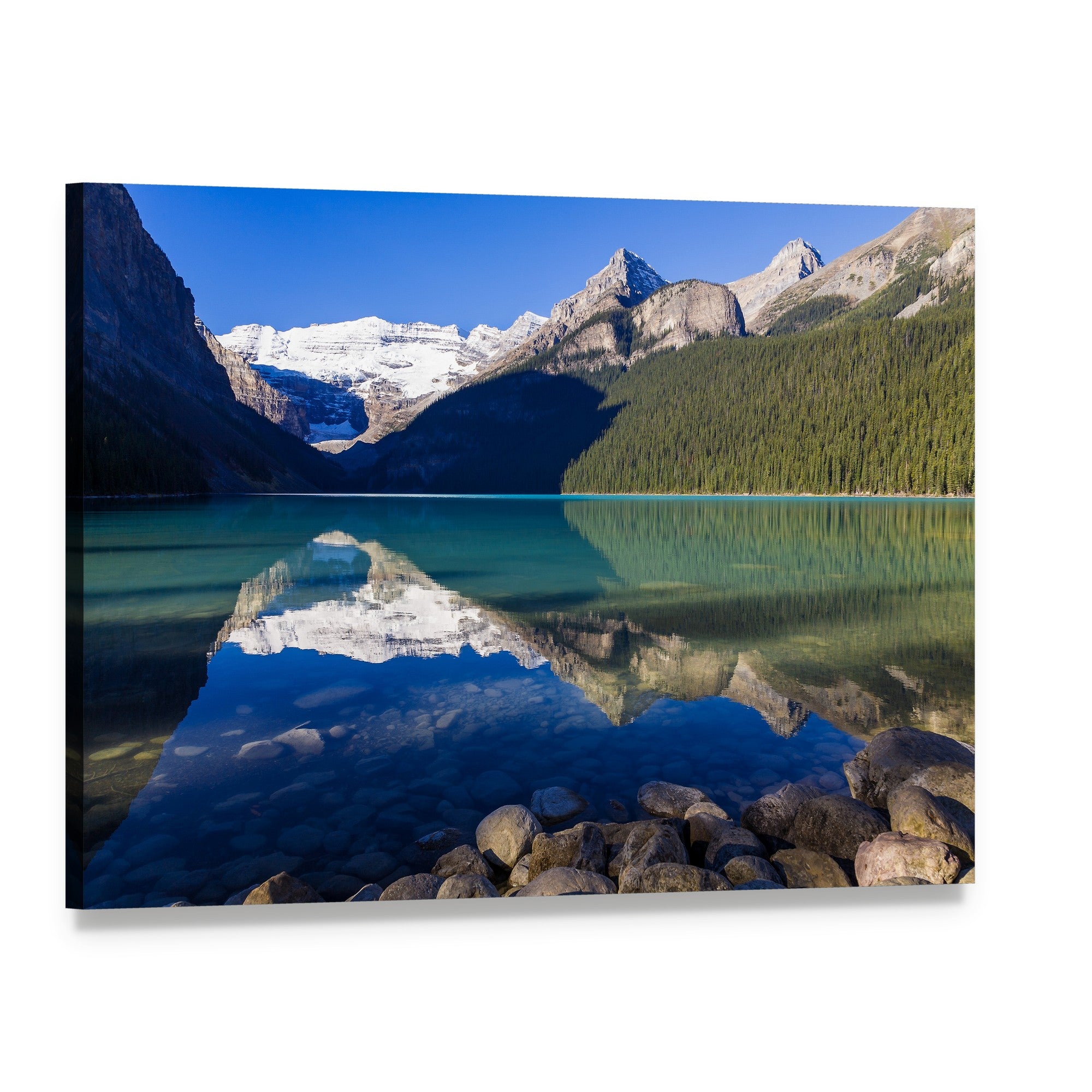 Mount Victoria Reflected in Turquoise Lake Canvas Wall Art, single panel gallery wrapped canvas, angled product view