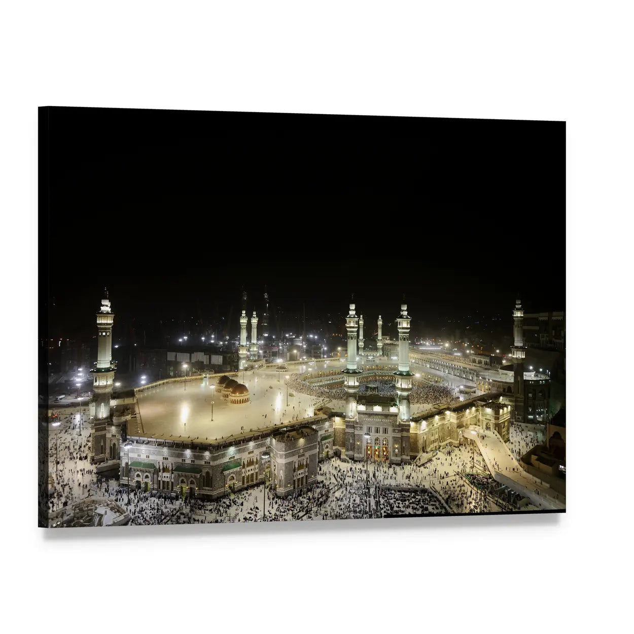 Mekkah Night Aerial View of Kaaba Canvas Wall Art, single panel gallery wrapped canvas, angled product view