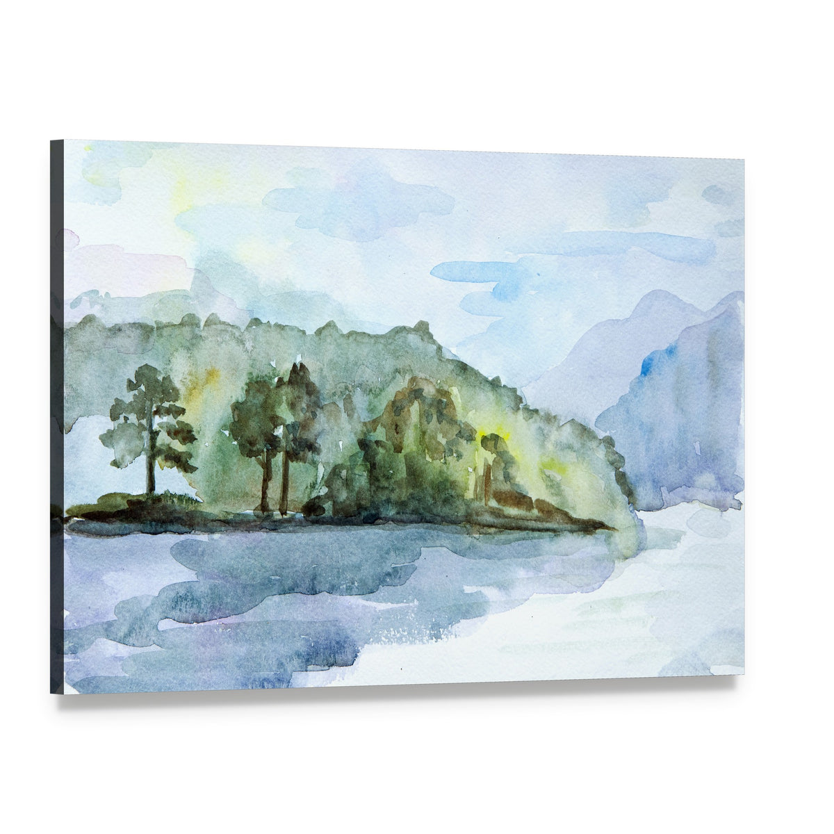 Watercolor Seascape Canvas Wall Art, single panel gallery wrapped canvas, angled product view