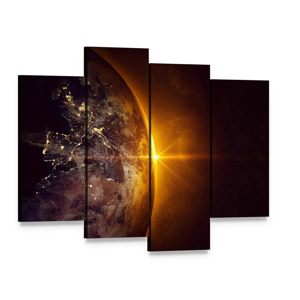 Sunrise on Planet Earth Canvas Wall Art, 4 panel 4 Pop layout gallery wrapped canvas set, angled product view